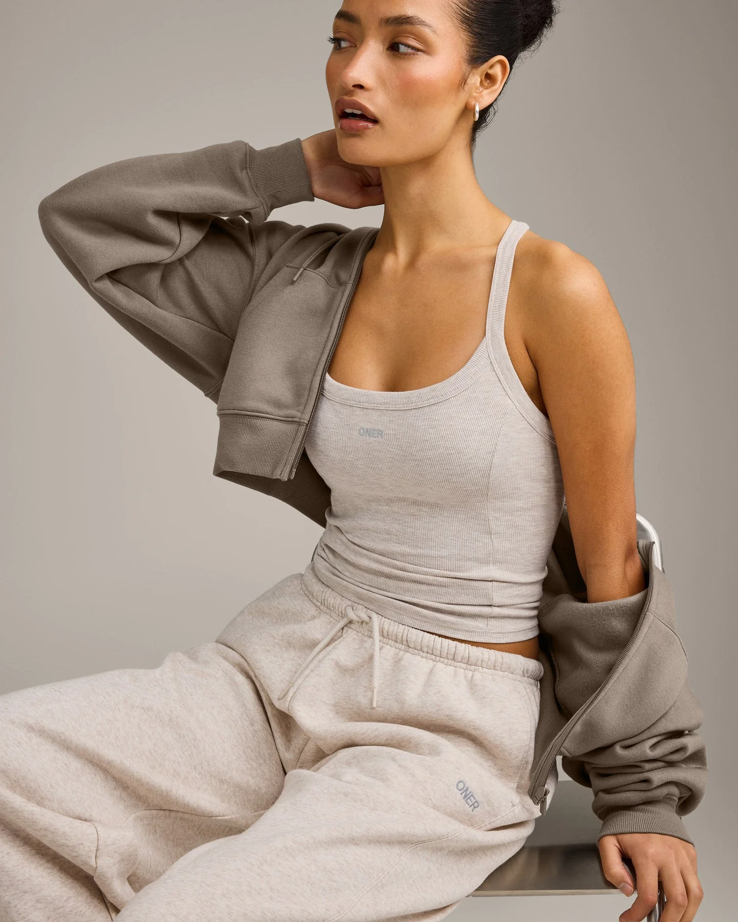 Mellow™ Rib Racer Back Vest with Built in Bra Shelf | Oat Marl - Image 5