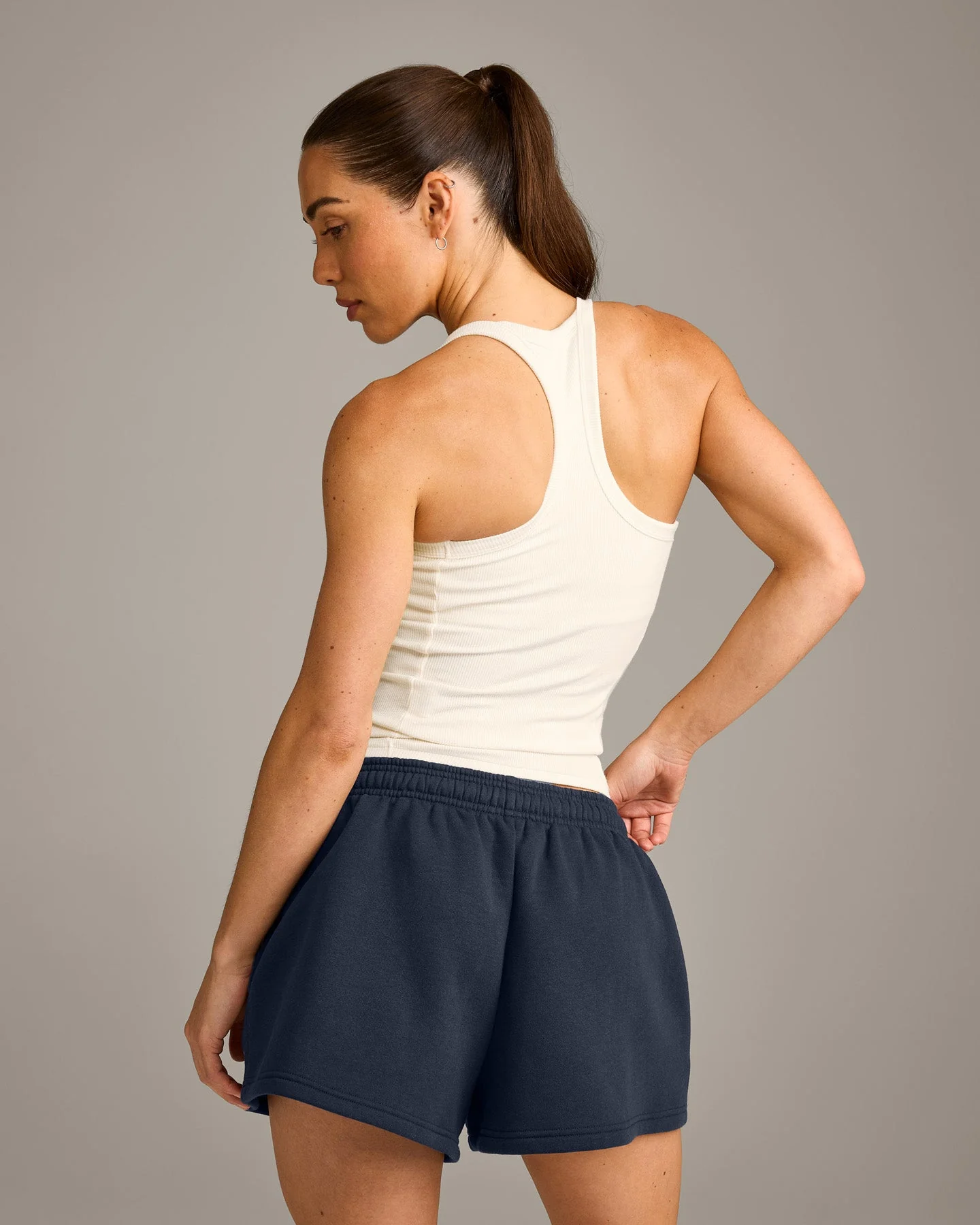 Mellow™ Rib Racer Back Vest with Built in Bra Shelf | Off White - Image 2