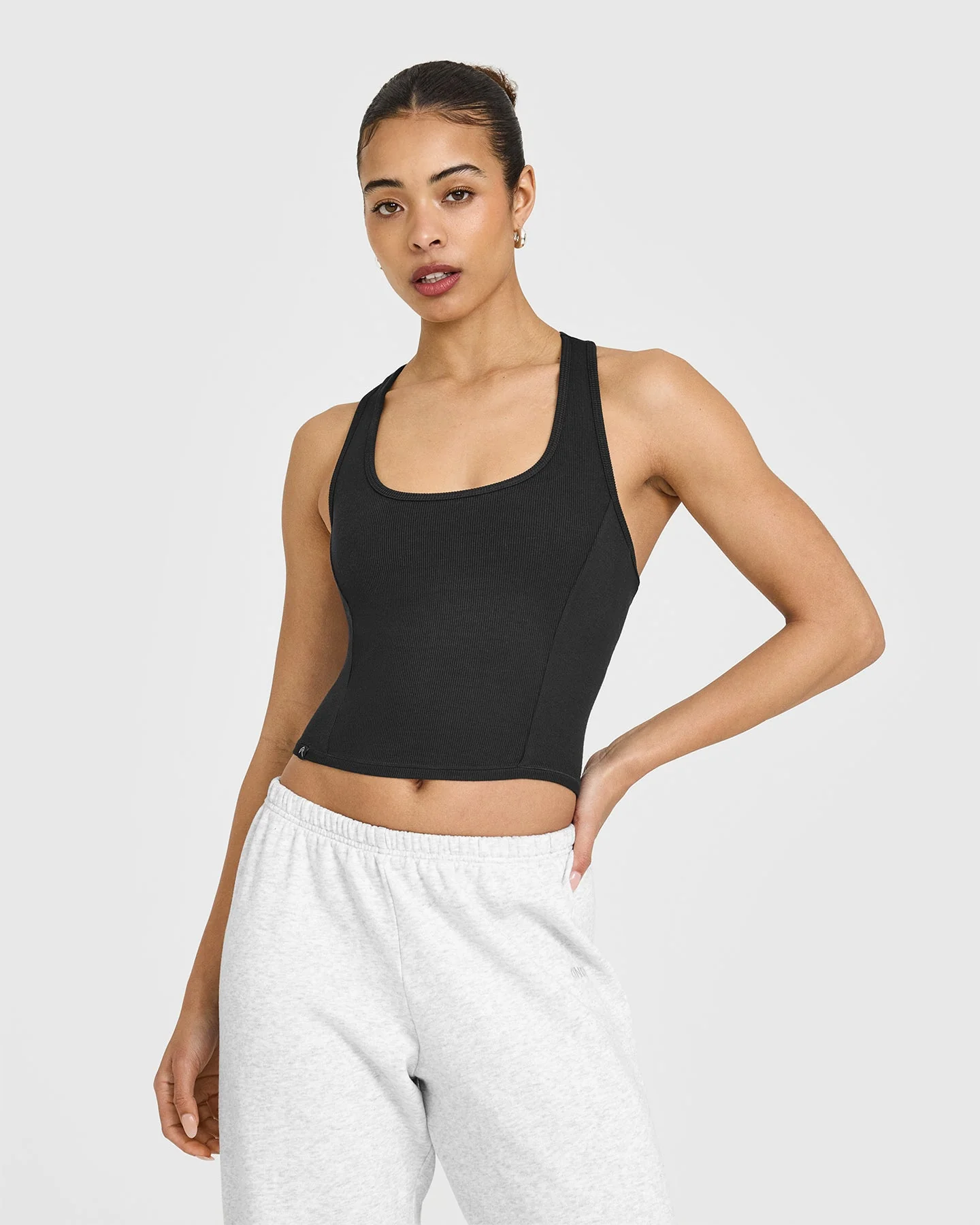 Mellow™ Rib Square Neck Mid Vest with Built in Bra Shelf | Soft Black