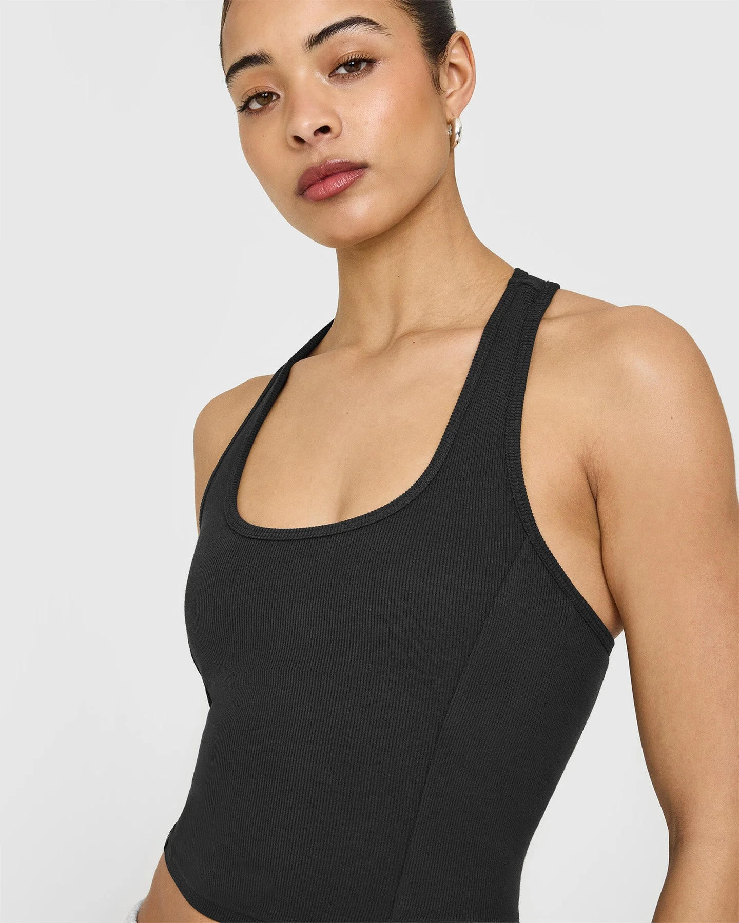 Mellow™ Rib Square Neck Mid Vest with Built in Bra Shelf | Soft Black - Image 5