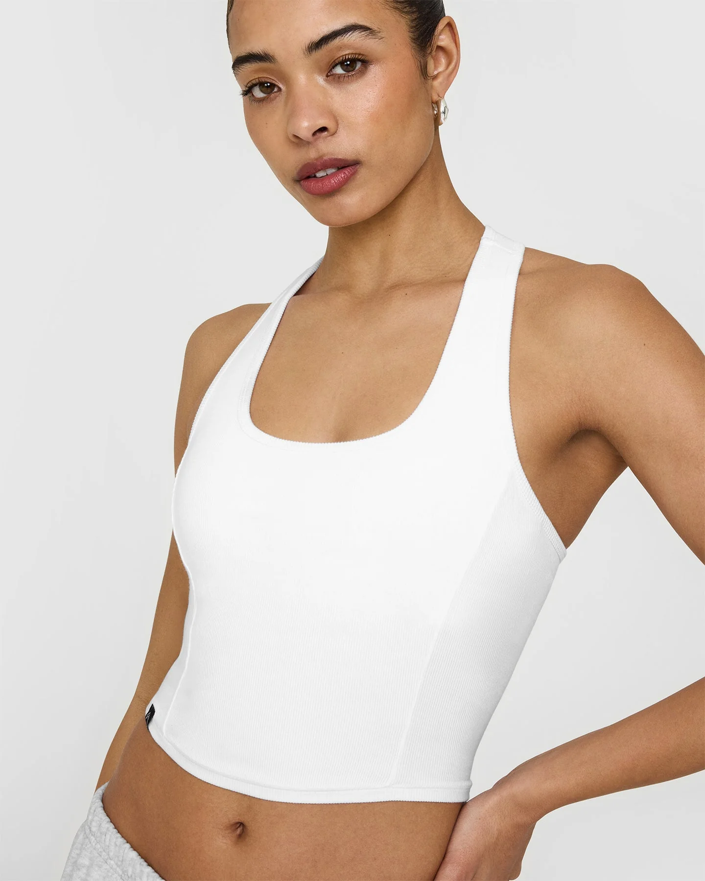 Mellow™ Rib Square Neck Mid Vest with Built in Bra Shelf | White - Image 5