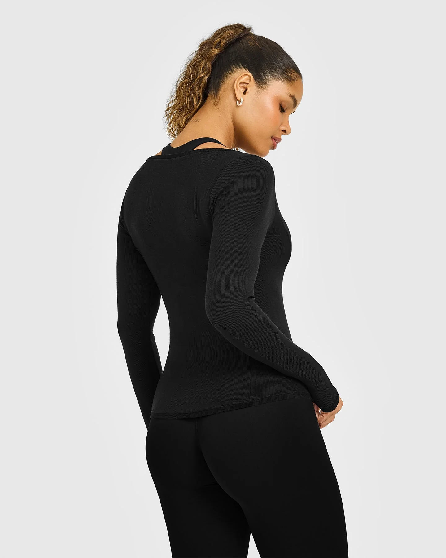 Mellow™ Rib V Neck Long Sleeve Top | Black - Image 2