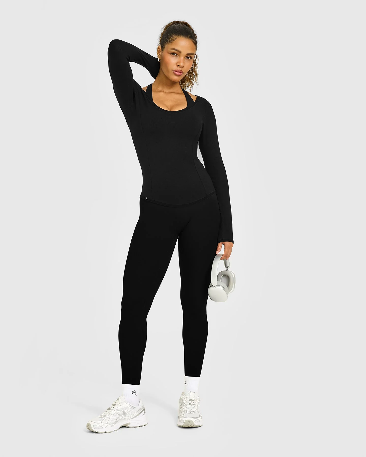 Mellow™ Rib V Neck Long Sleeve Top | Black - Image 3