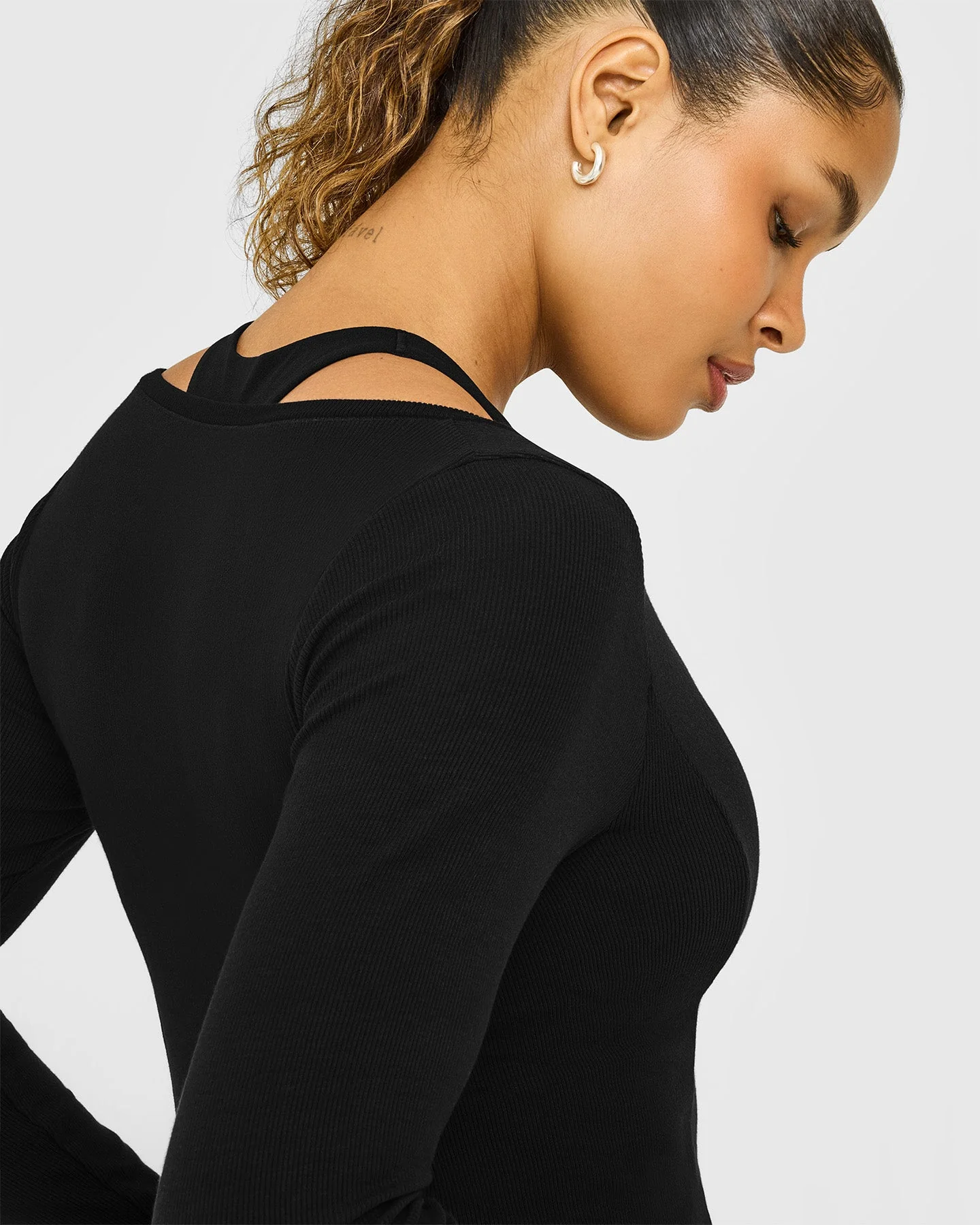 Mellow™ Rib V Neck Long Sleeve Top | Black - Image 4
