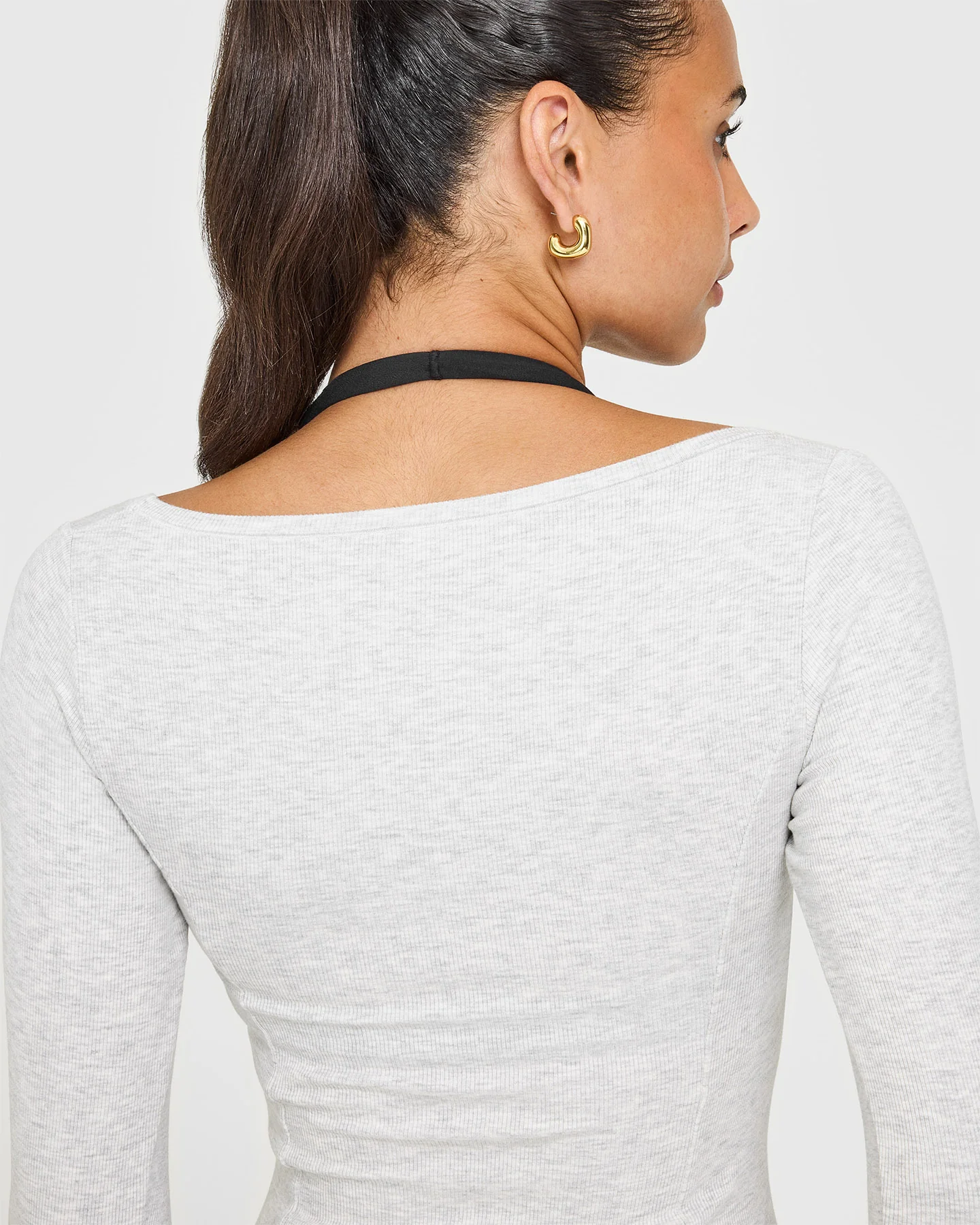 Mellow™ Rib V Neck Long Sleeve Top | Light Grey Marl - Image 4