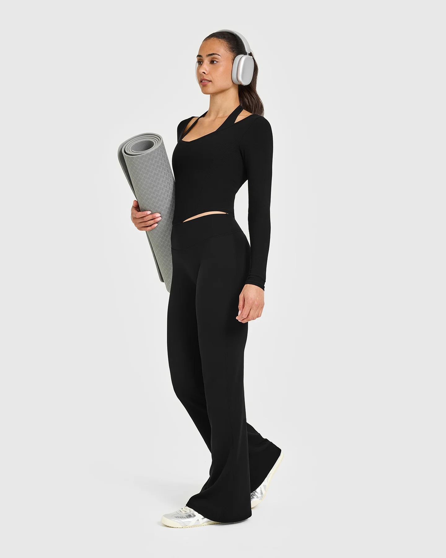 Mellow™ Rib V Neck Mid Long Sleeve Top | Black - Image 3