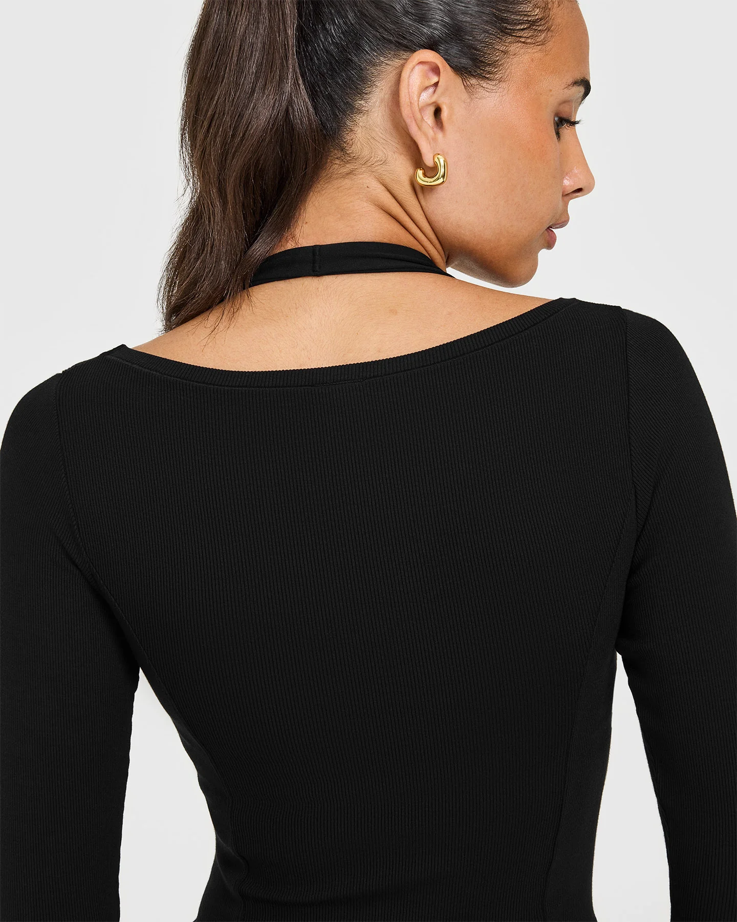 Mellow™ Rib V Neck Mid Long Sleeve Top | Black - Image 4