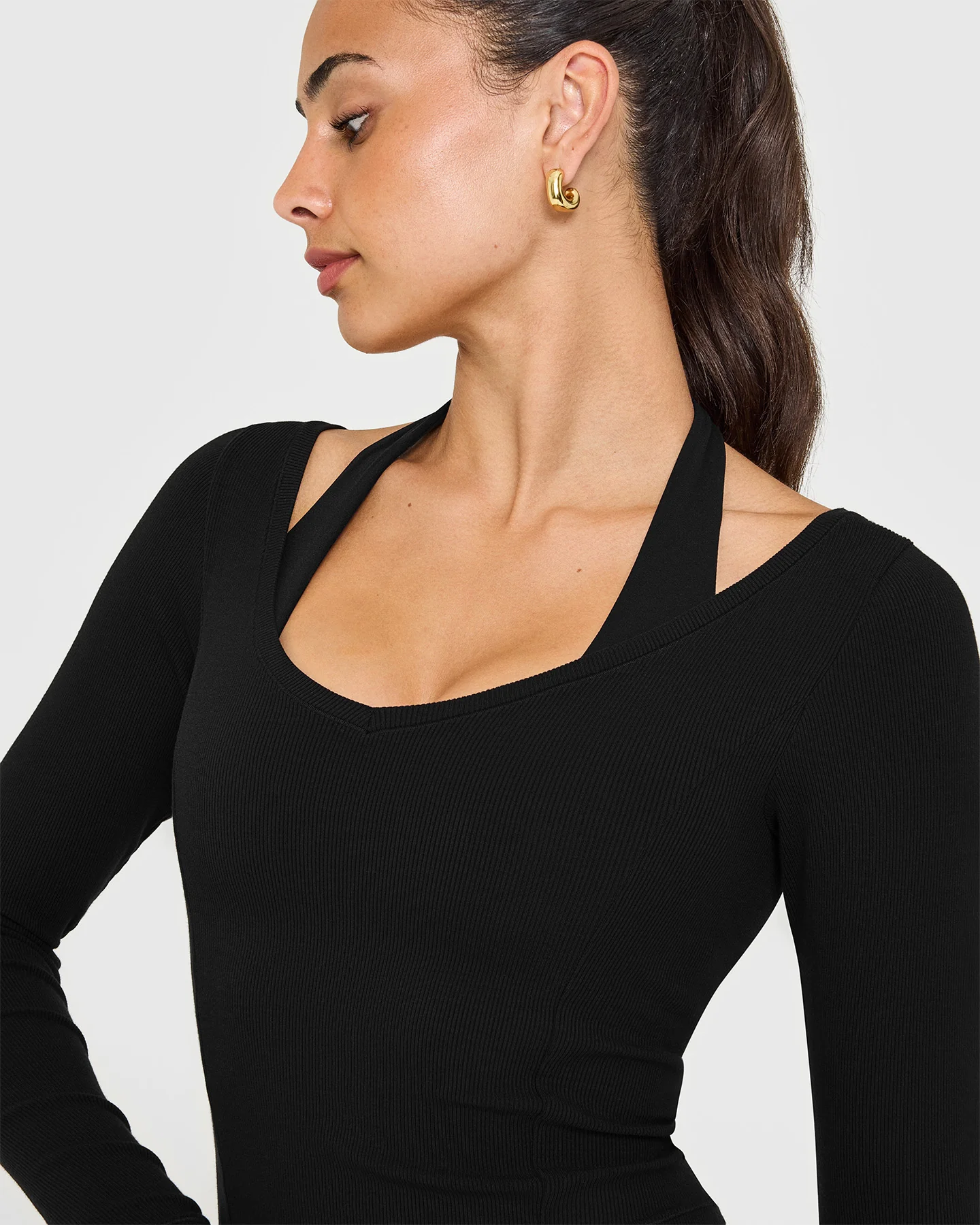 Mellow™ Rib V Neck Mid Long Sleeve Top | Black - Image 5