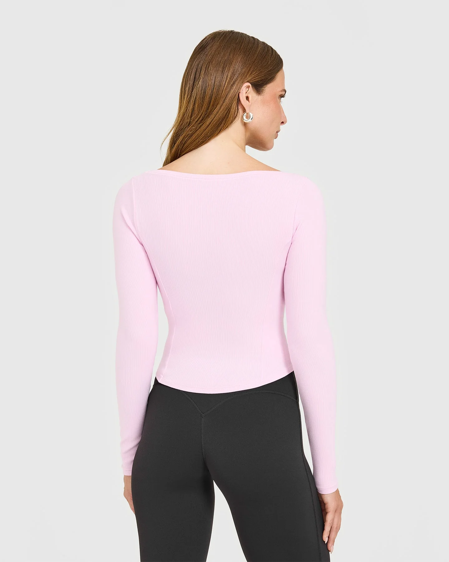 Mellow™ Rib V Neck Mid Long Sleeve Top | Chalk Pink - Image 6