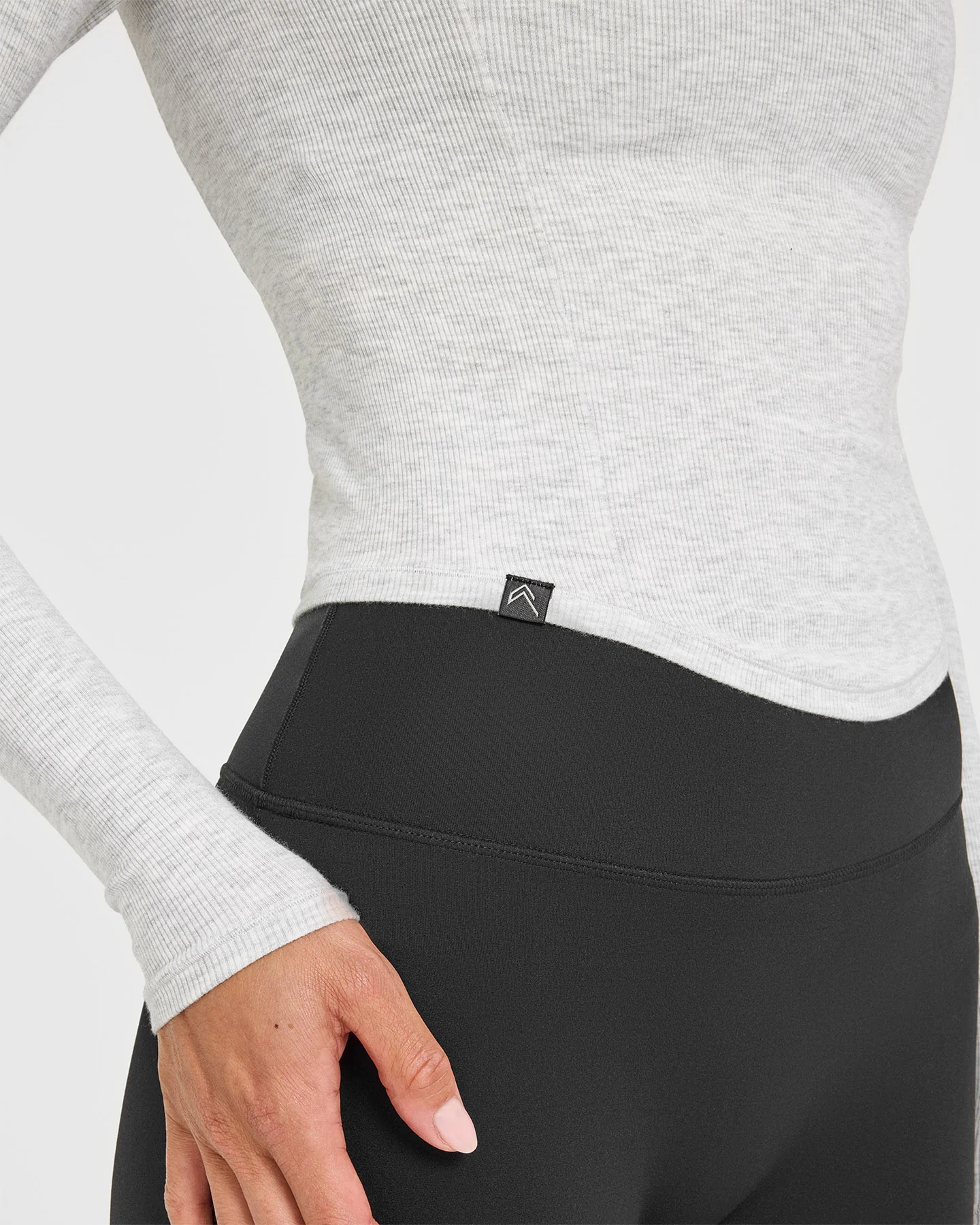 Mellow™ Rib V Neck Mid Long Sleeve Top | Light Grey Marl - Image 6