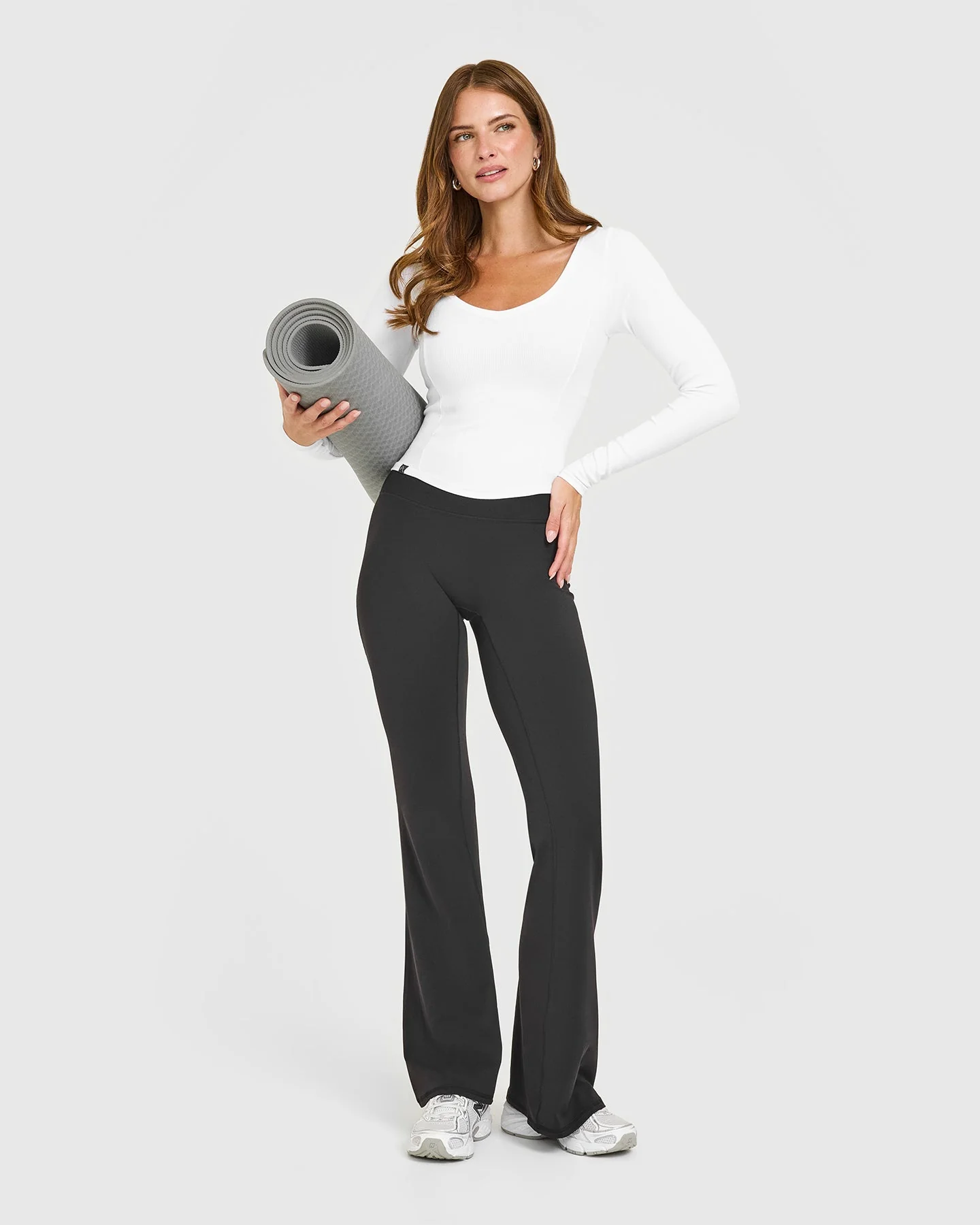 Mellow™ Rib V Neck Mid Long Sleeve Top | White - Image 3