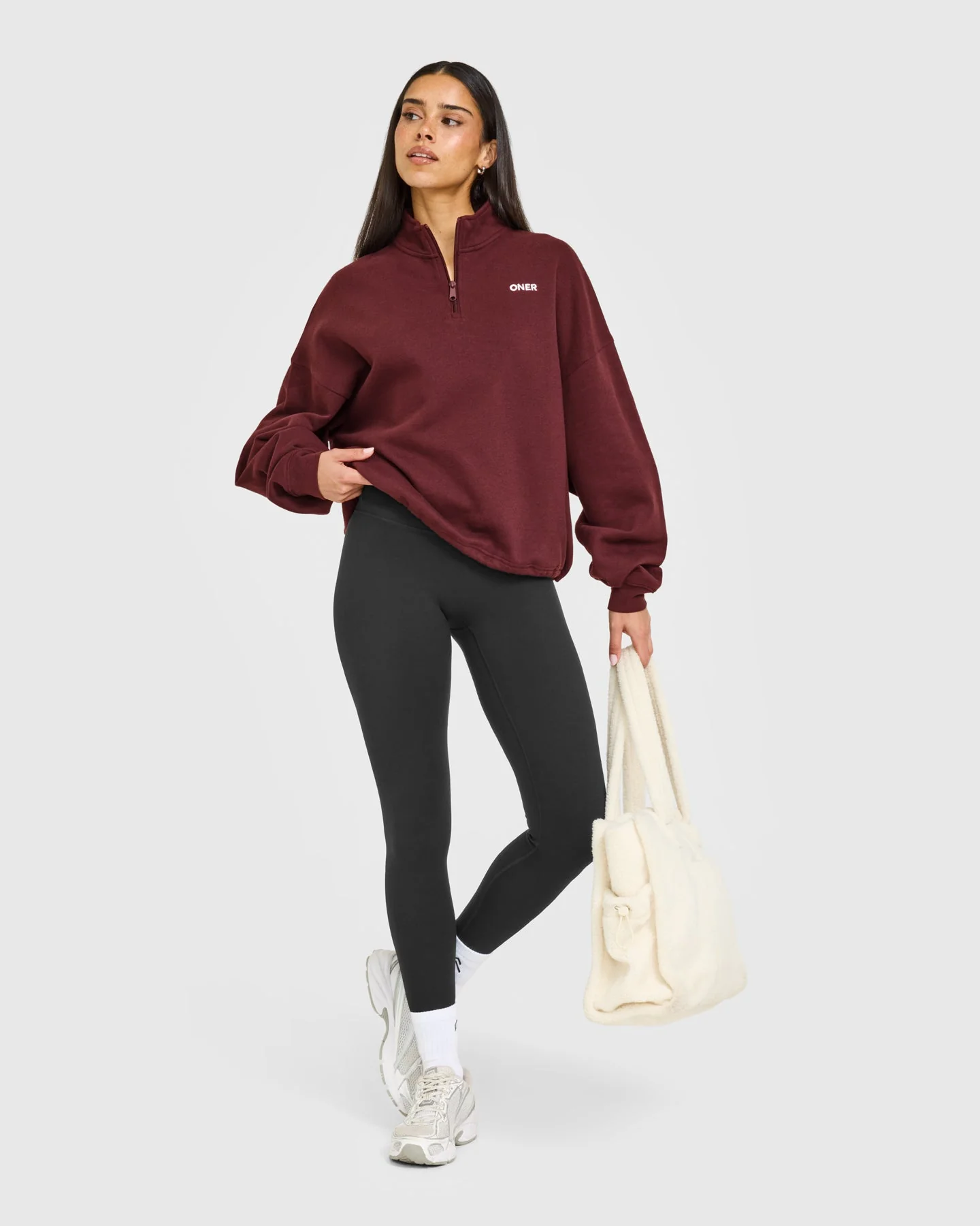 Mid Weight 1/4 Zip Sweatshirt | Rosewood - Image 3
