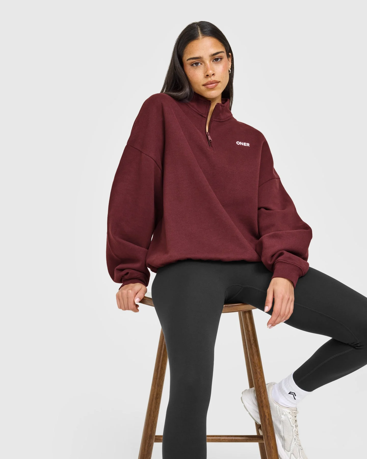 Mid Weight 1/4 Zip Sweatshirt | Rosewood - Image 5