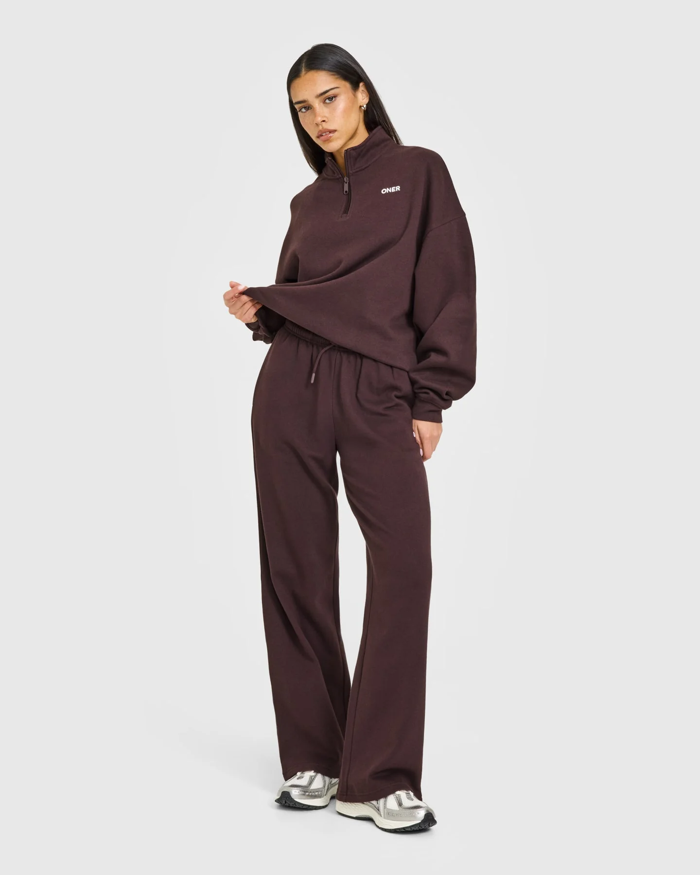 Mid Weight Relaxed Straight Leg Joggers | Plum Brown - Image 3