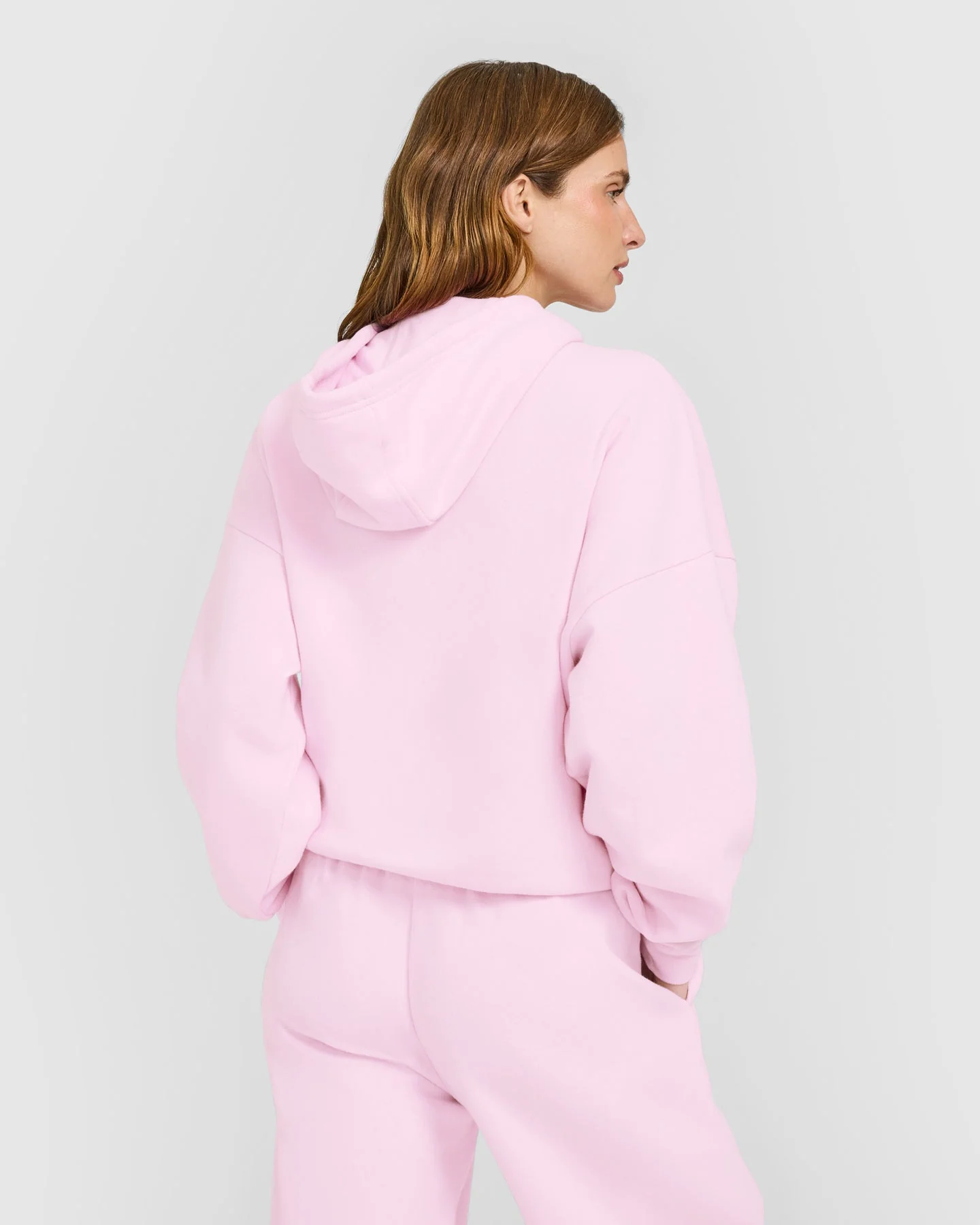 Mid Weight Relaxed Zip Through Hoodie | Chalk Pink - Image 2