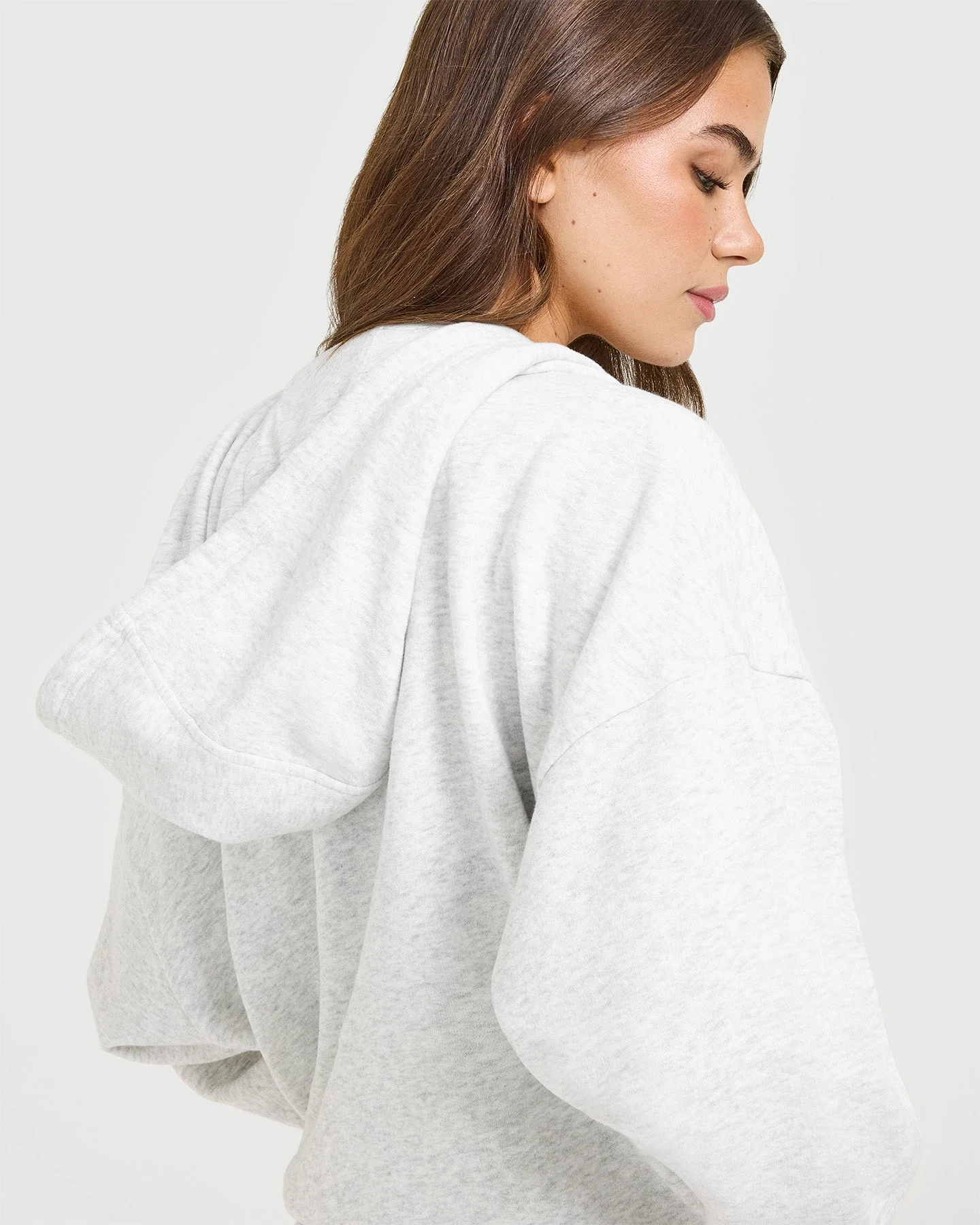 Mid Weight Relaxed Zip Through Hoodie | Light Grey Marl - Image 6