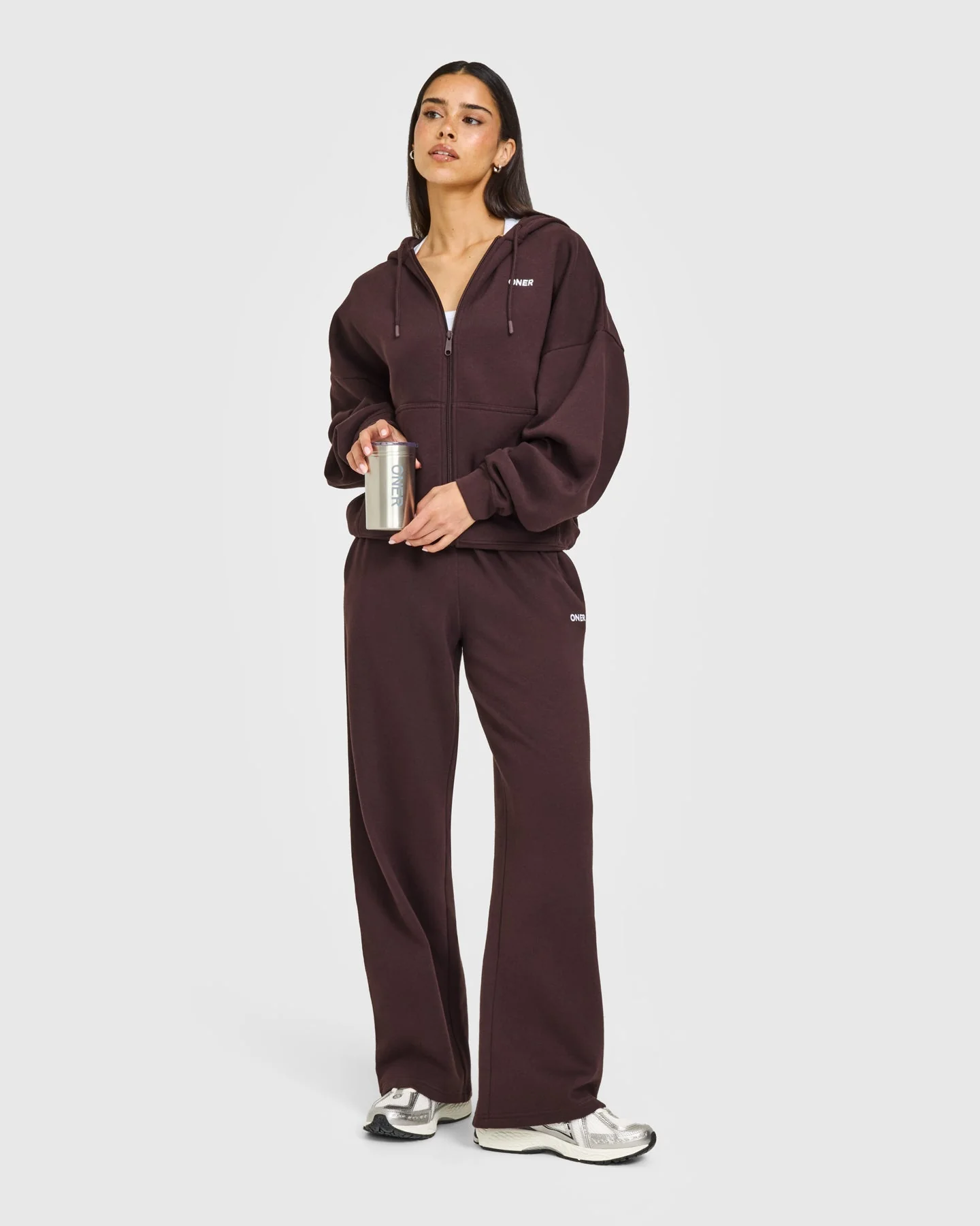 Mid Weight Relaxed Zip Through Hoodie | Plum Brown - Image 3