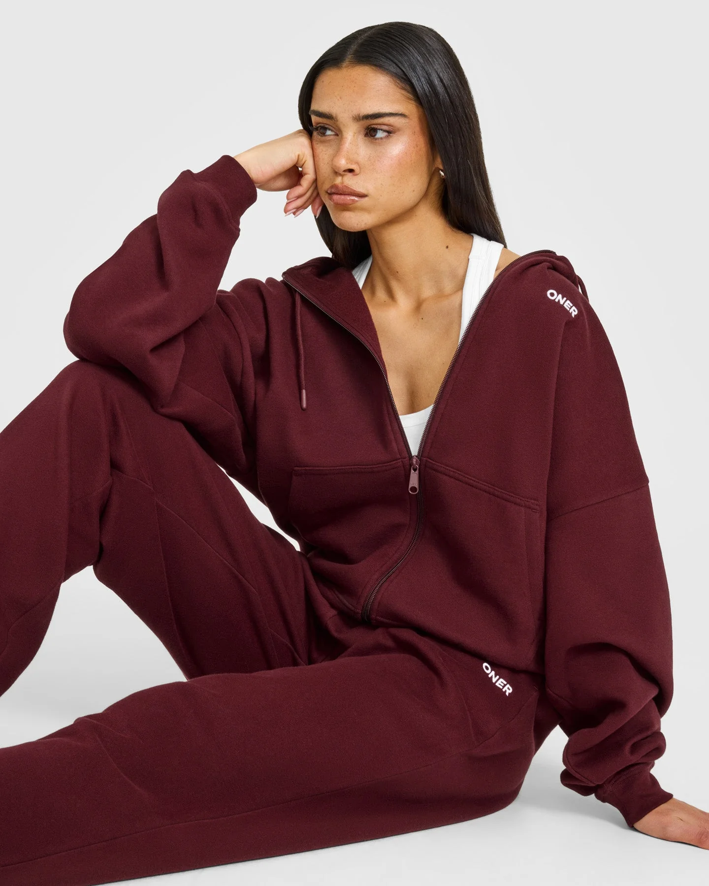 Mid Weight Relaxed Zip Through Hoodie | Rosewood - Image 5