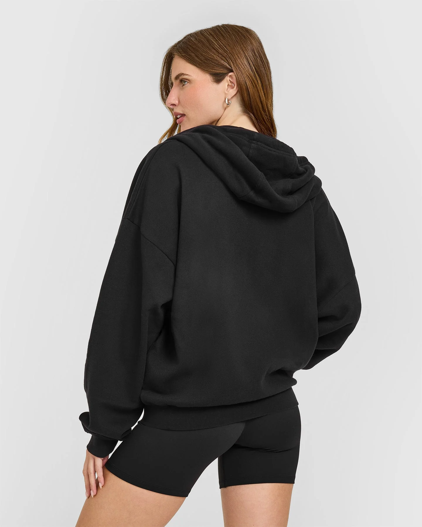 Mid Weight Relaxed Zip Through Hoodie | Soft Black - Image 2