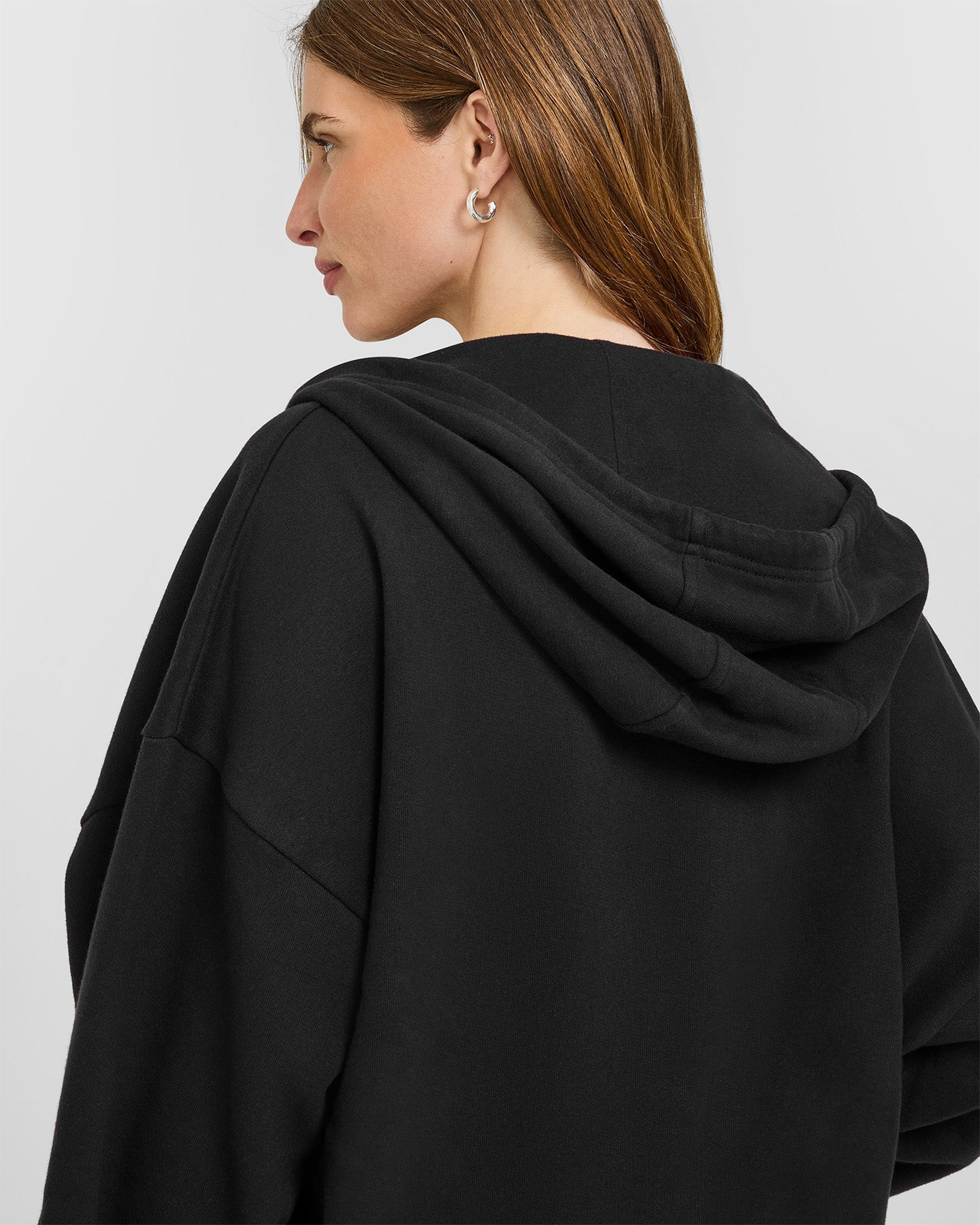 Mid Weight Relaxed Zip Through Hoodie | Soft Black - Image 4