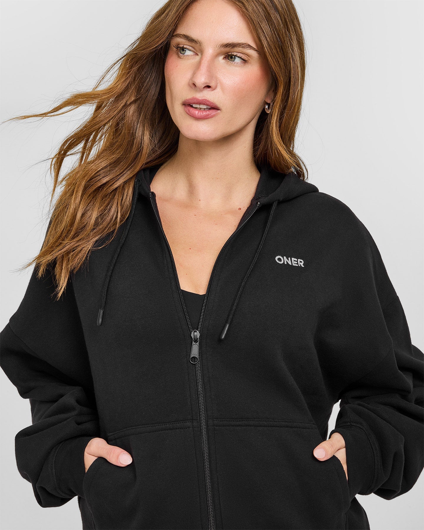Mid Weight Relaxed Zip Through Hoodie | Soft Black - Image 5