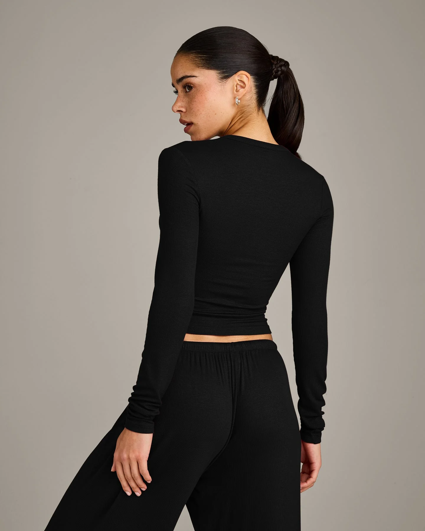 Oner At Home Night Button Down Long Sleeve Top | Black - Image 5