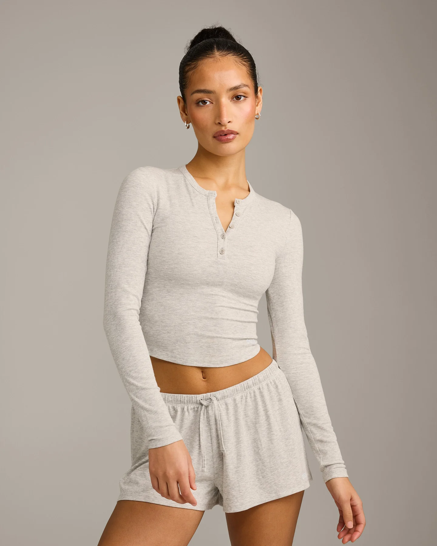 Oner At Home Night Button Down Long Sleeve Top | Oat Marl