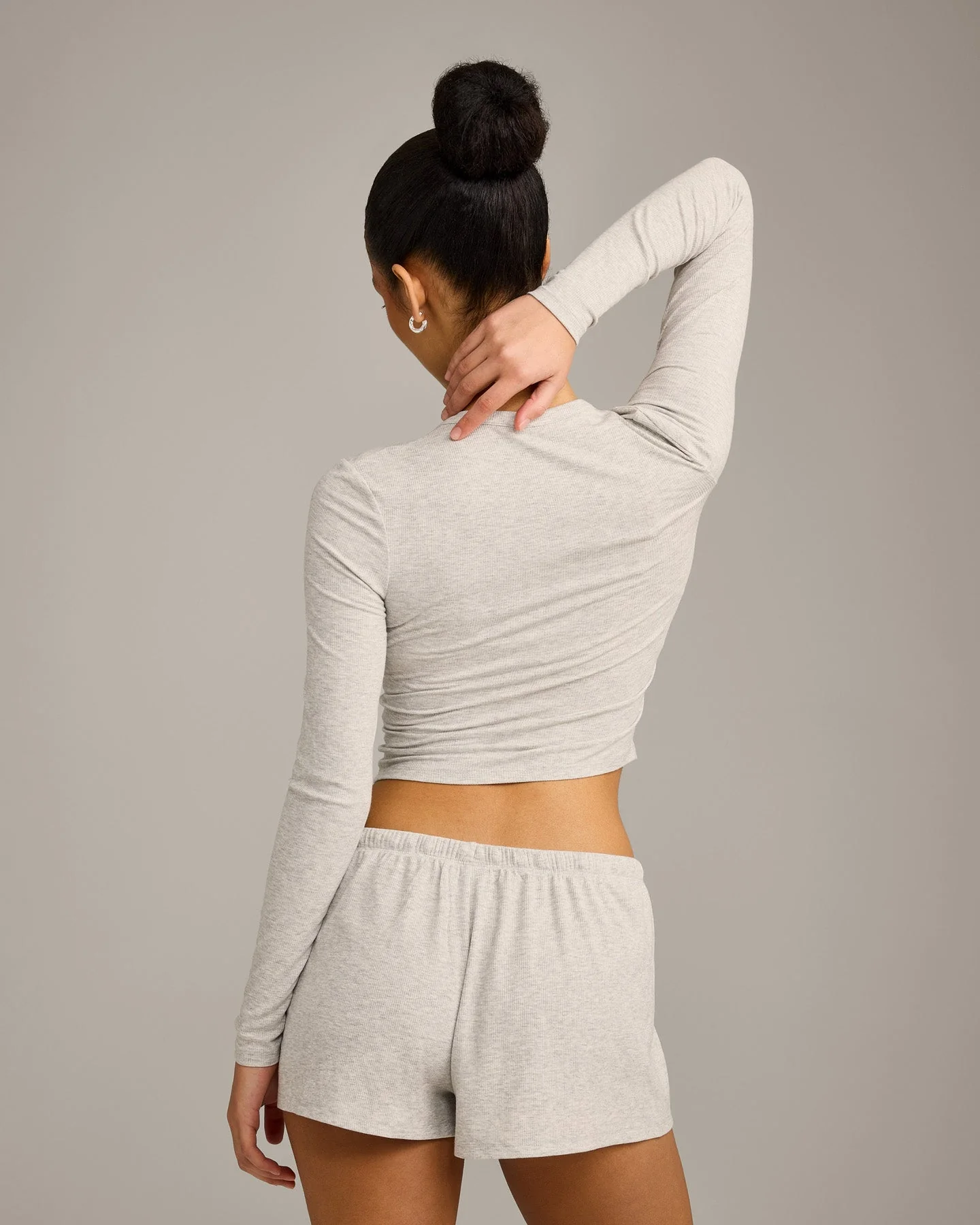 Oner At Home Night Button Down Long Sleeve Top | Oat Marl - Image 4
