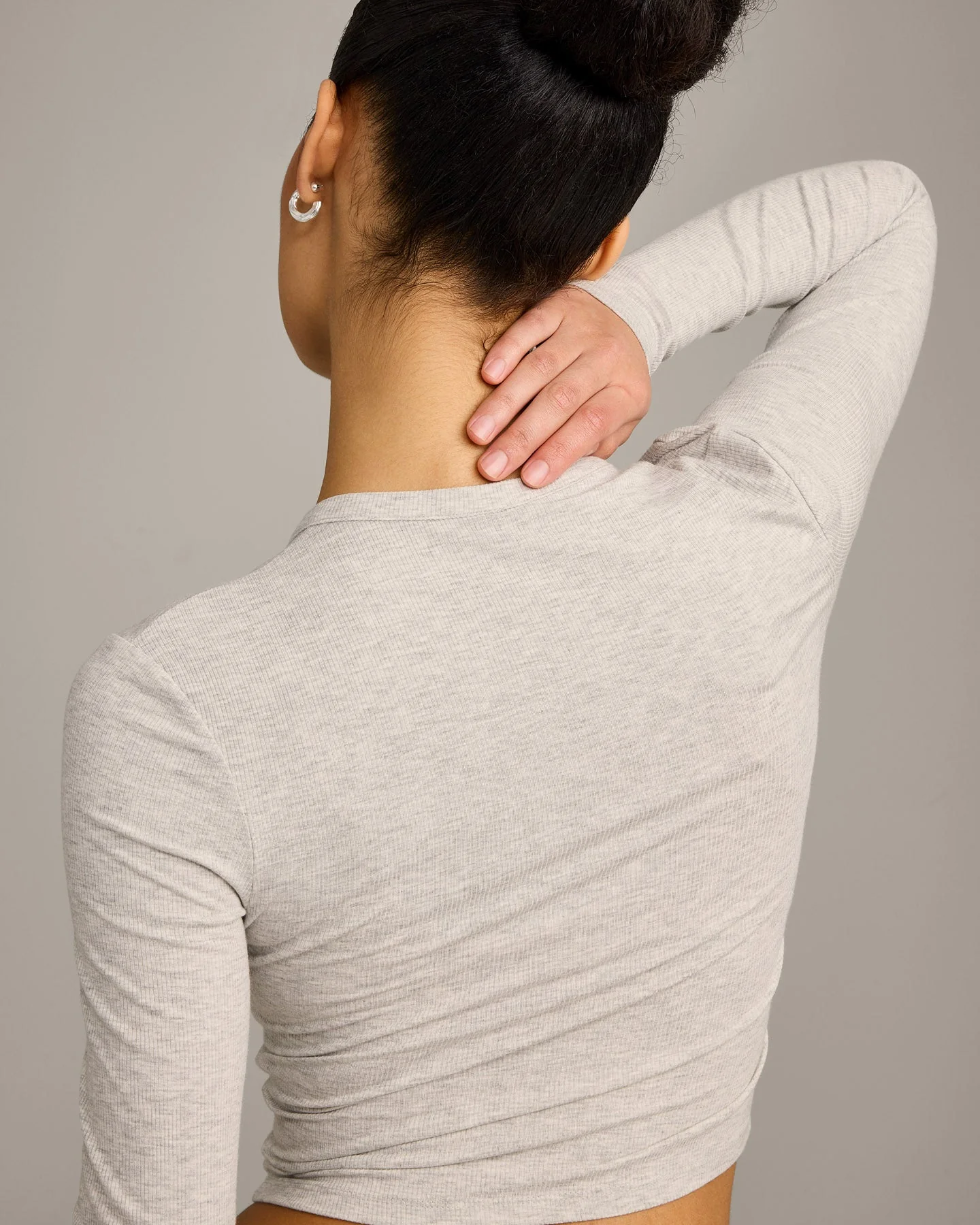 Oner At Home Night Button Down Long Sleeve Top | Oat Marl - Image 6