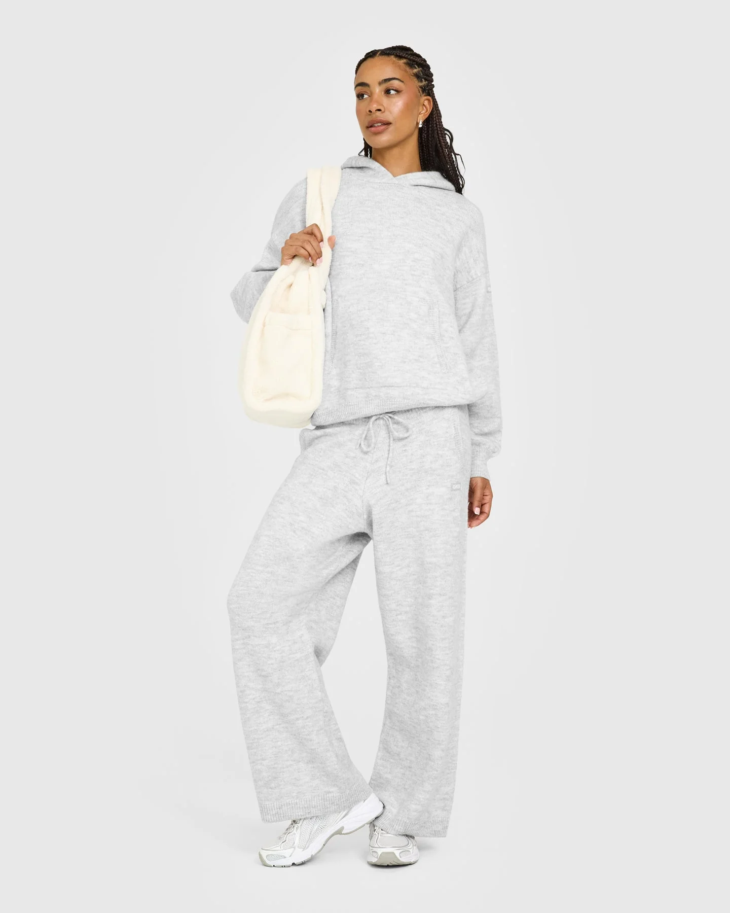 Oversized Knit Hoodie | Light Grey Marl - Image 3