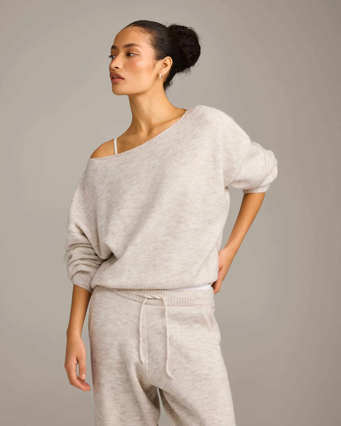 Oversized Knit Off-The-Shoulder Sweater | Oat Marl