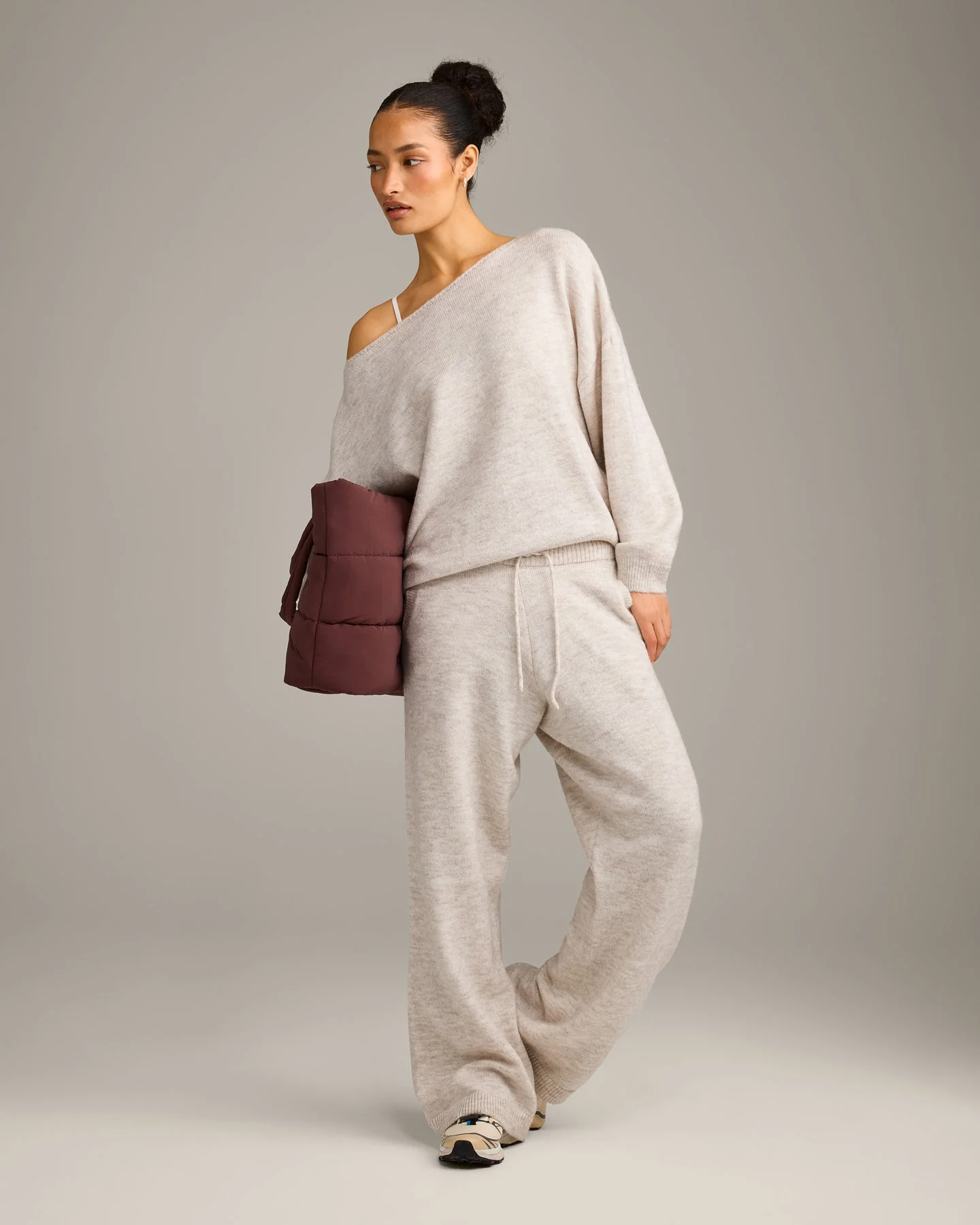Oversized Knit Off-The-Shoulder Sweater | Oat Marl - Image 2
