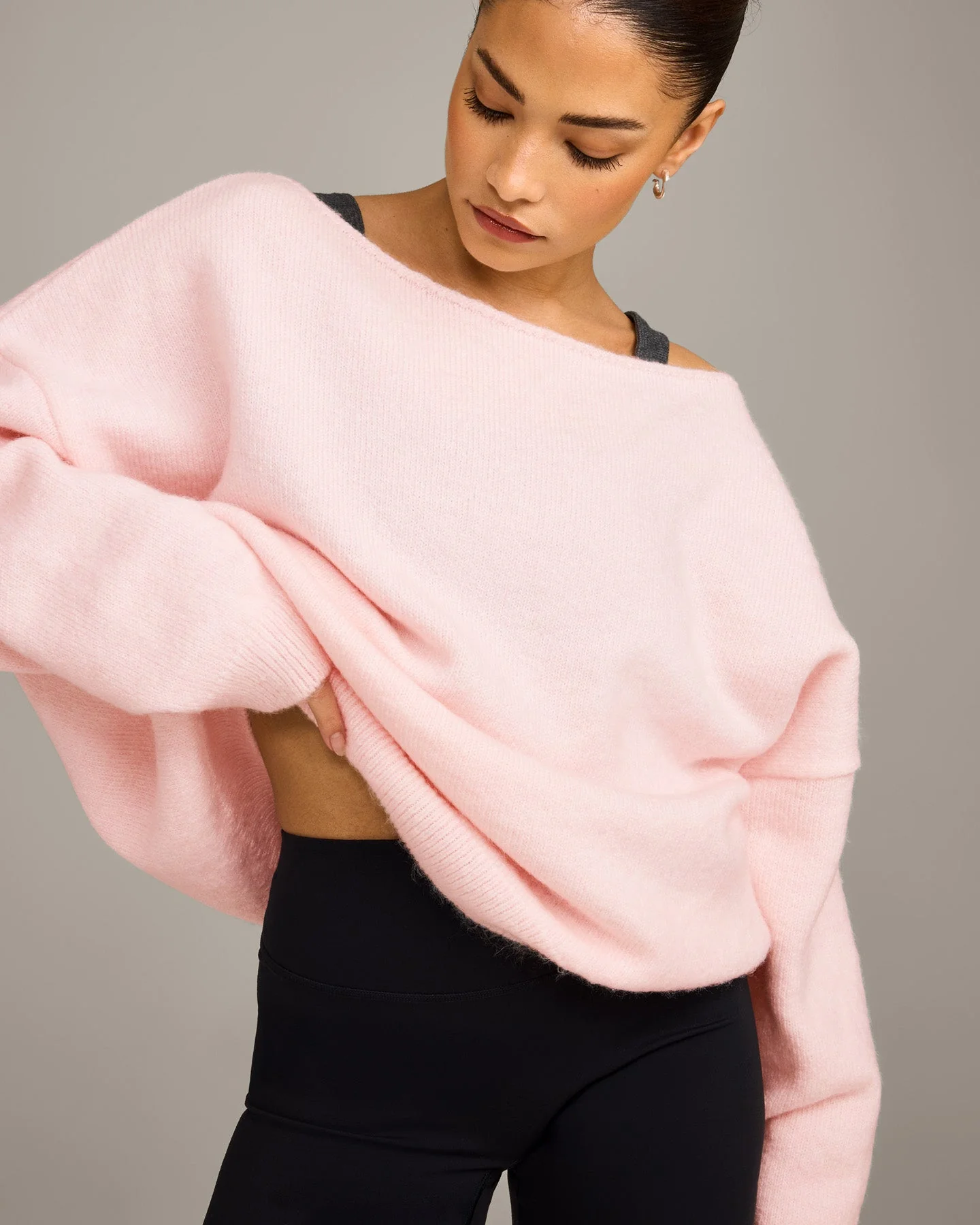 Oversized Knit Off-The-Shoulder Sweater | Soft Girl Pink - Image 4