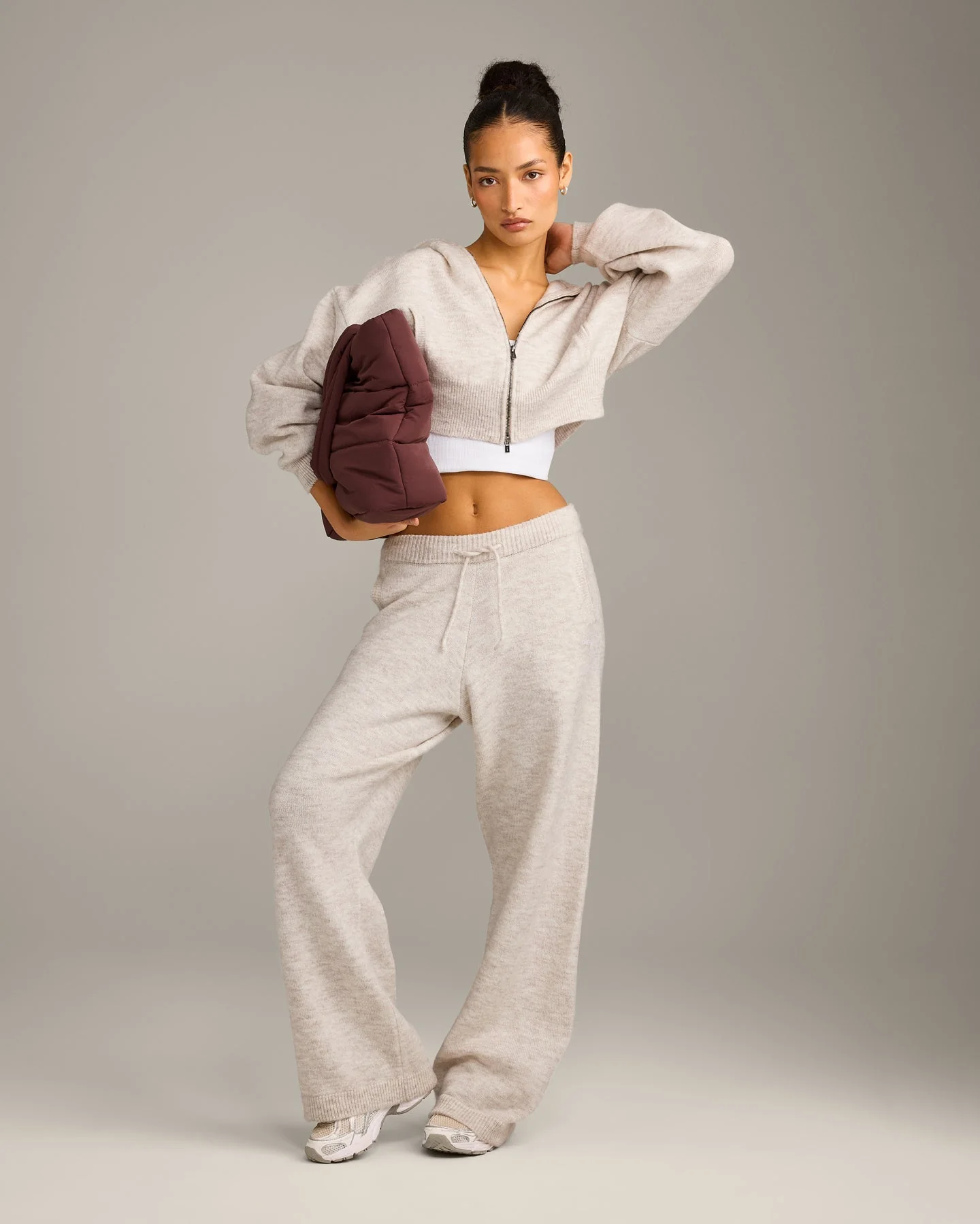 Oversized Knit Straight Leg Bottoms | Oat Marl - Image 3
