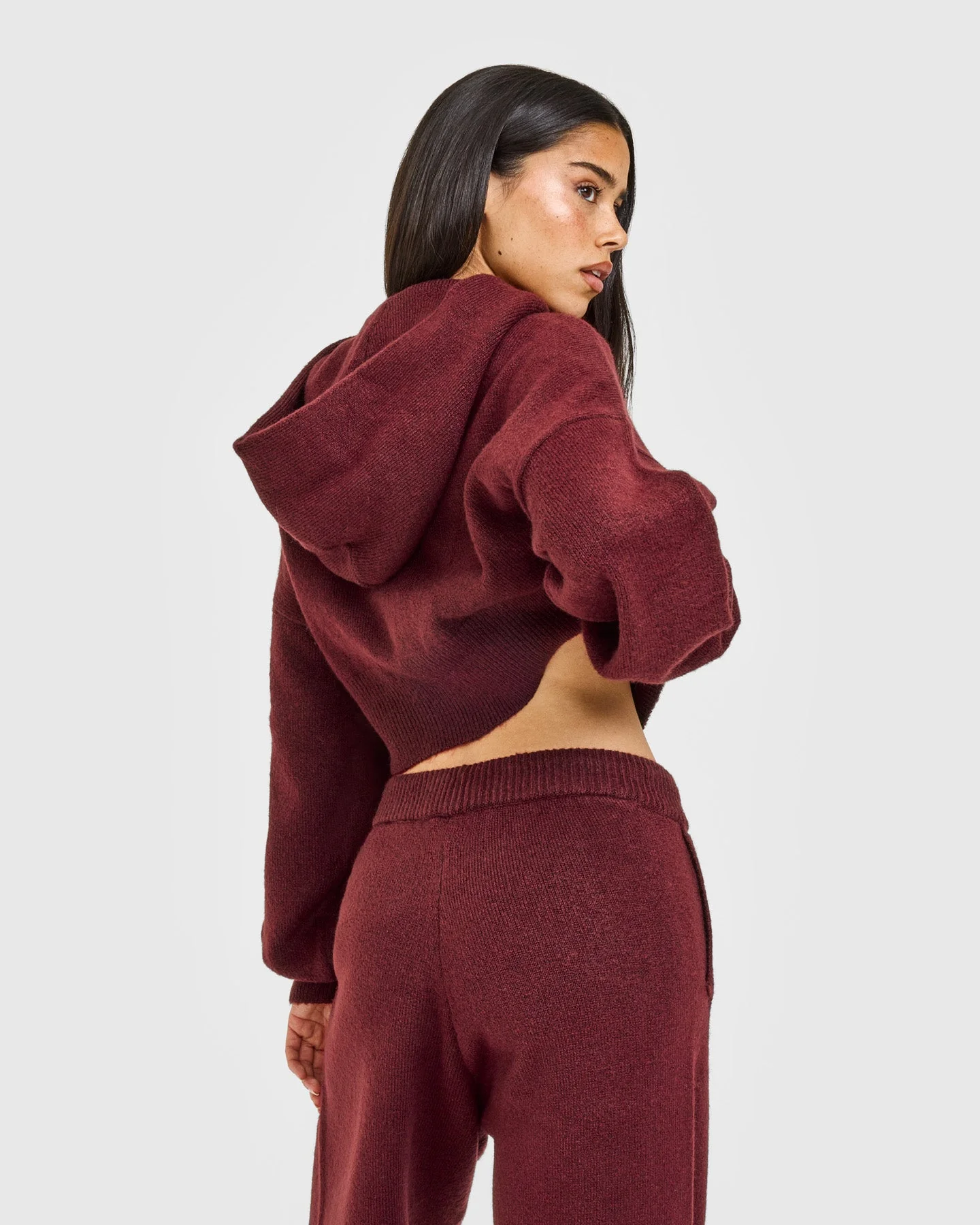 Oversized Knit Zip Through Mid Hoodie | Rosewood - Image 2