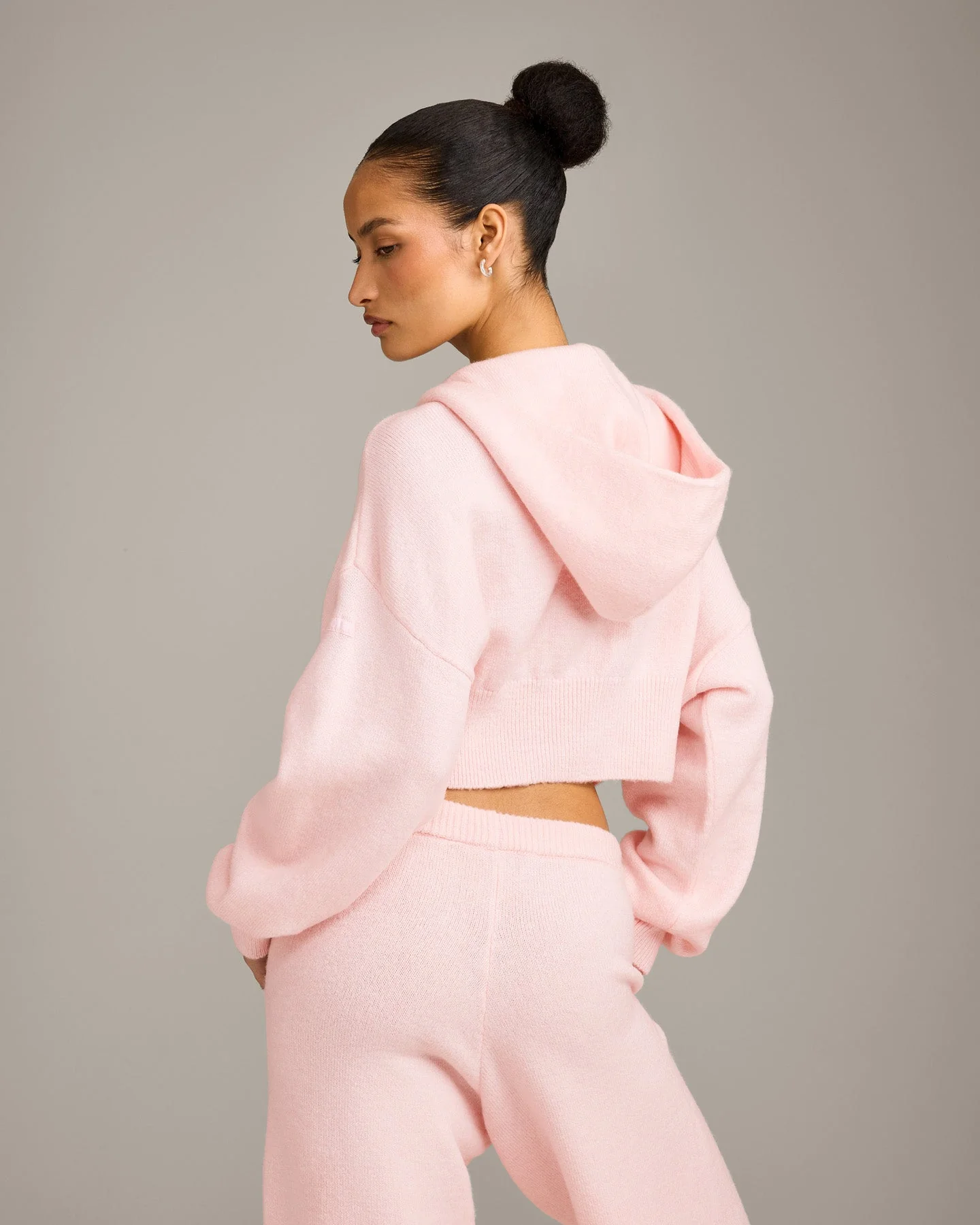 Oversized Knit Zip Through Mid Hoodie | Soft Girl Pink - Image 6