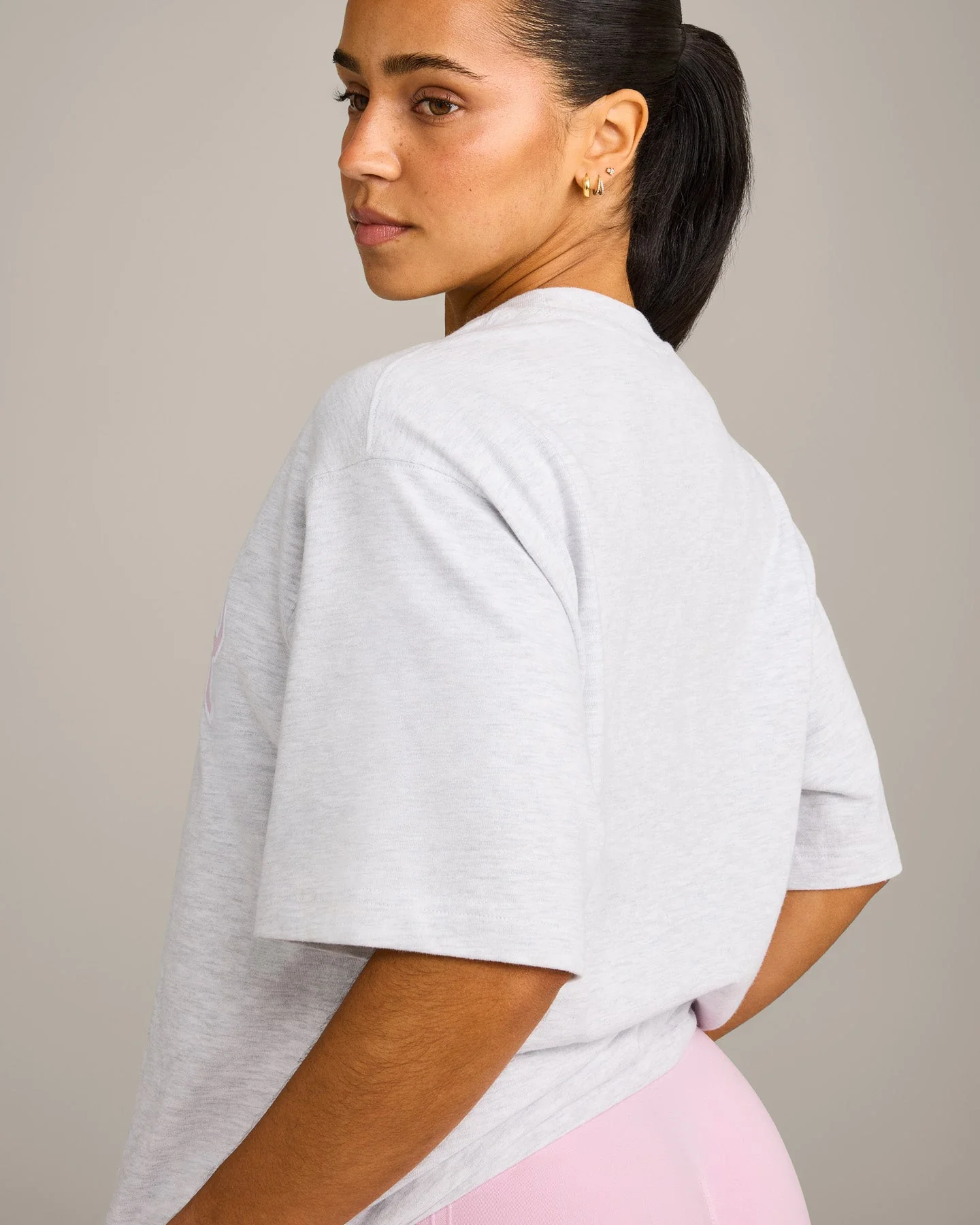 Oversized Oner Girlfriend Washed T-Shirt | Light Grey Marl/Chalk Pink - Image 4