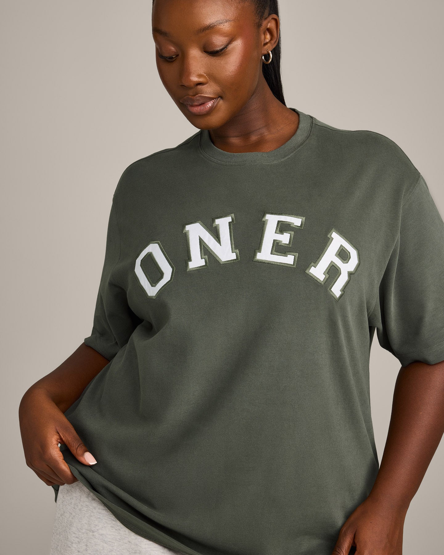 Oversized Oner Girlfriend Washed T-Shirt | Washed Dark Khaki - Image 3