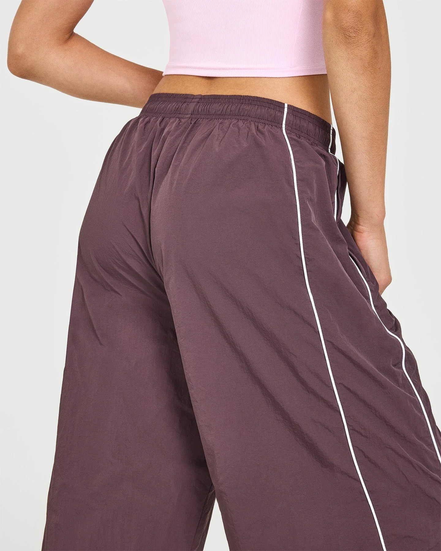 Oversized Piped Woven Straight Leg Track Bottoms | Deep Umber Brown - Image 4