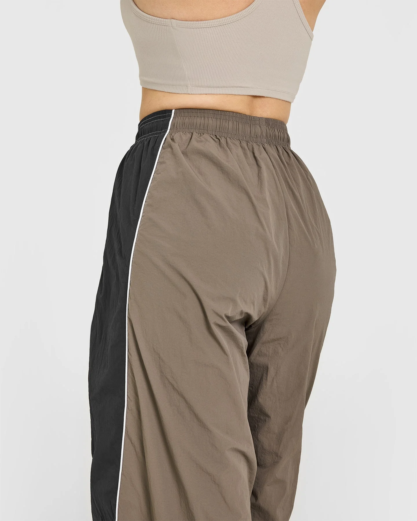 Oversized Piped Woven Straight Leg Track Bottoms | Moss Brown - Image 4