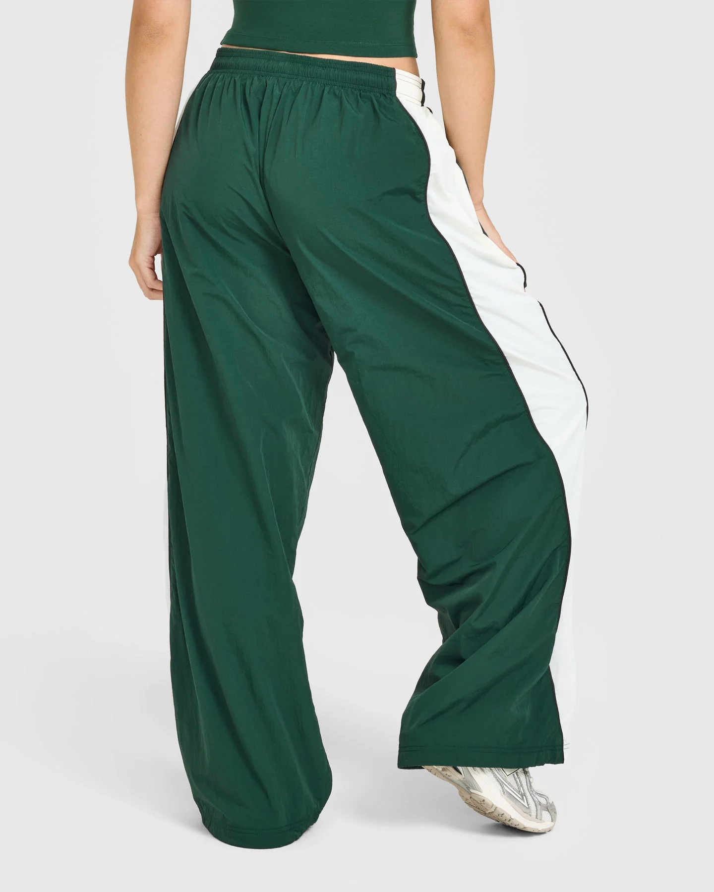 Oversized Piped Woven Straight Leg Track Bottoms | Racing Green - Image 2