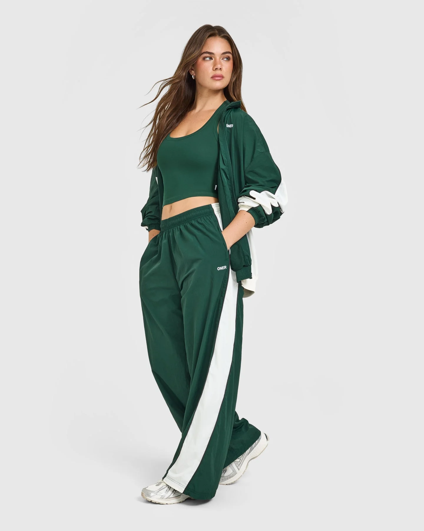 Oversized Piped Woven Straight Leg Track Bottoms | Racing Green - Image 3
