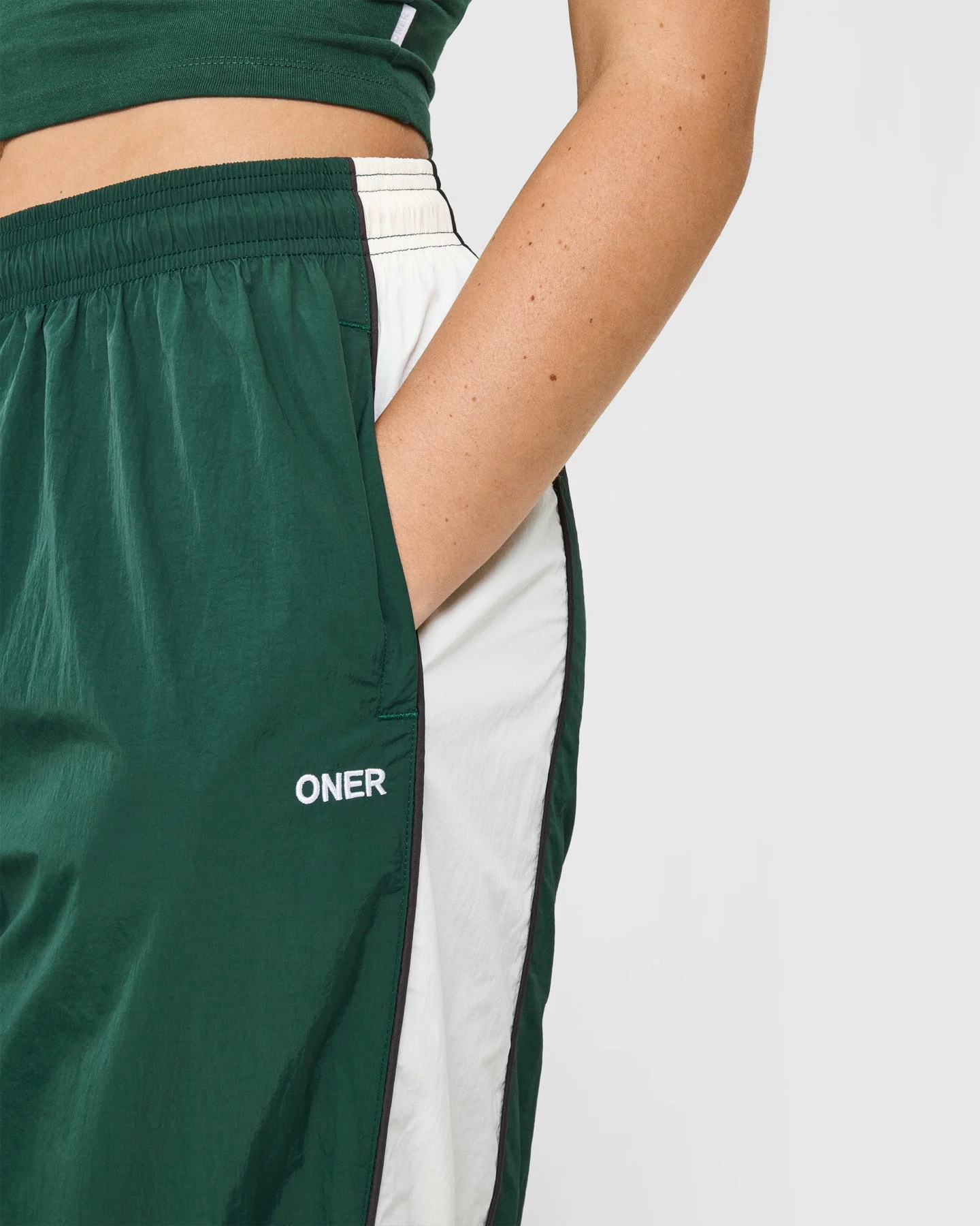 Oversized Piped Woven Straight Leg Track Bottoms | Racing Green - Image 5