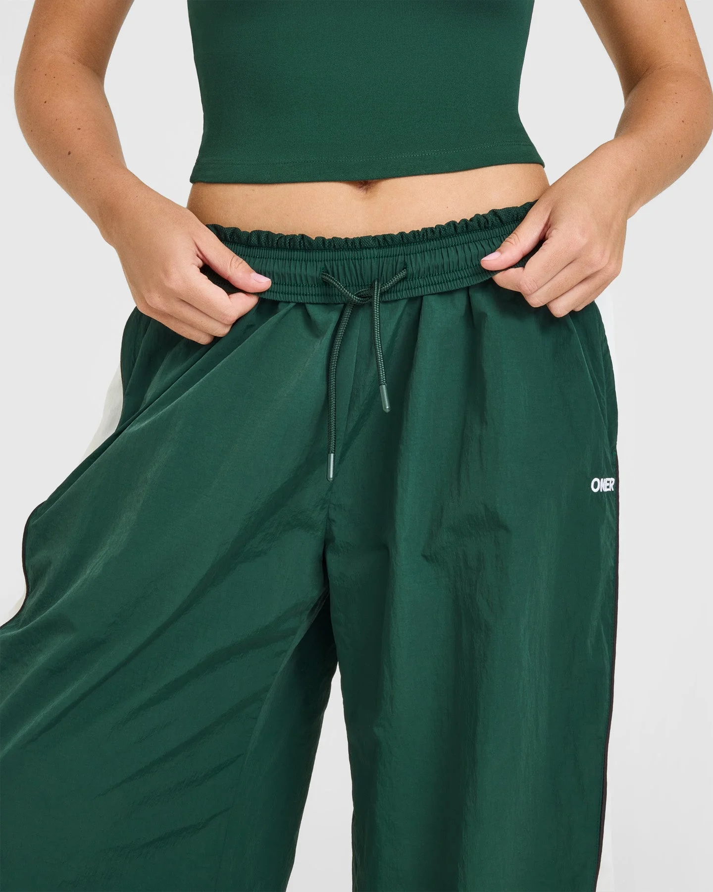 Oversized Piped Woven Straight Leg Track Bottoms | Racing Green - Image 6