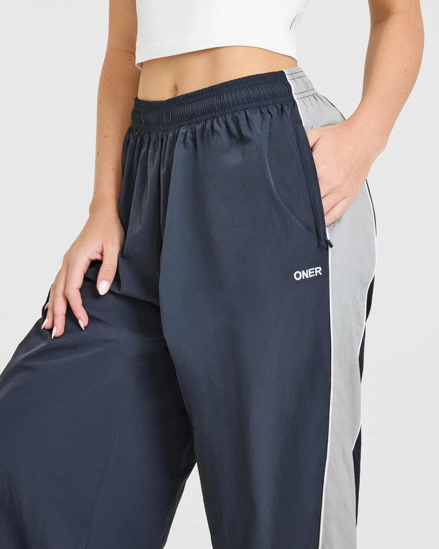 Oversized Piped Woven Straight Leg Track Bottoms | True Blue - Image 5