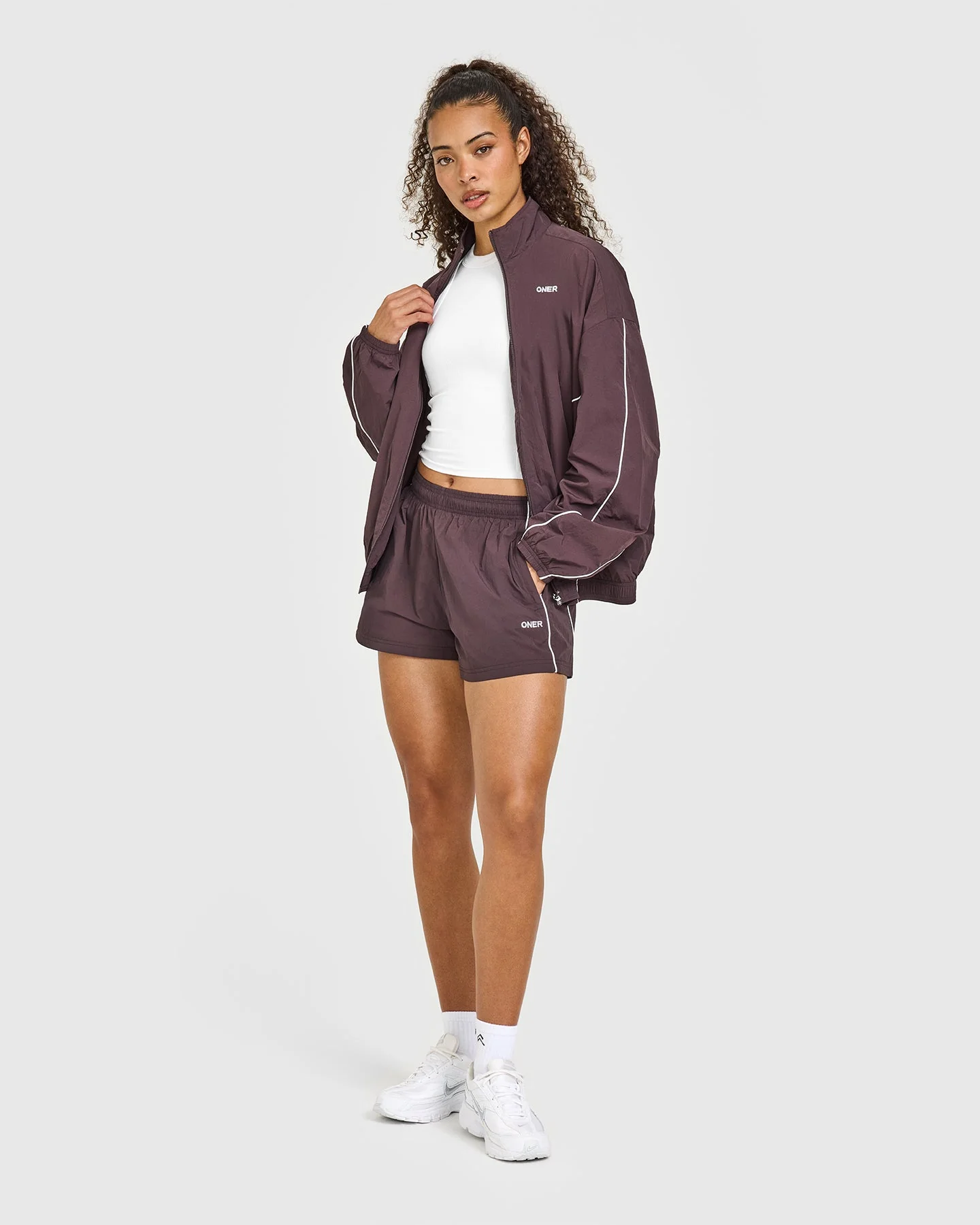 Oversized Piped Woven Track Jacket | Deep Umber Brown - Image 3