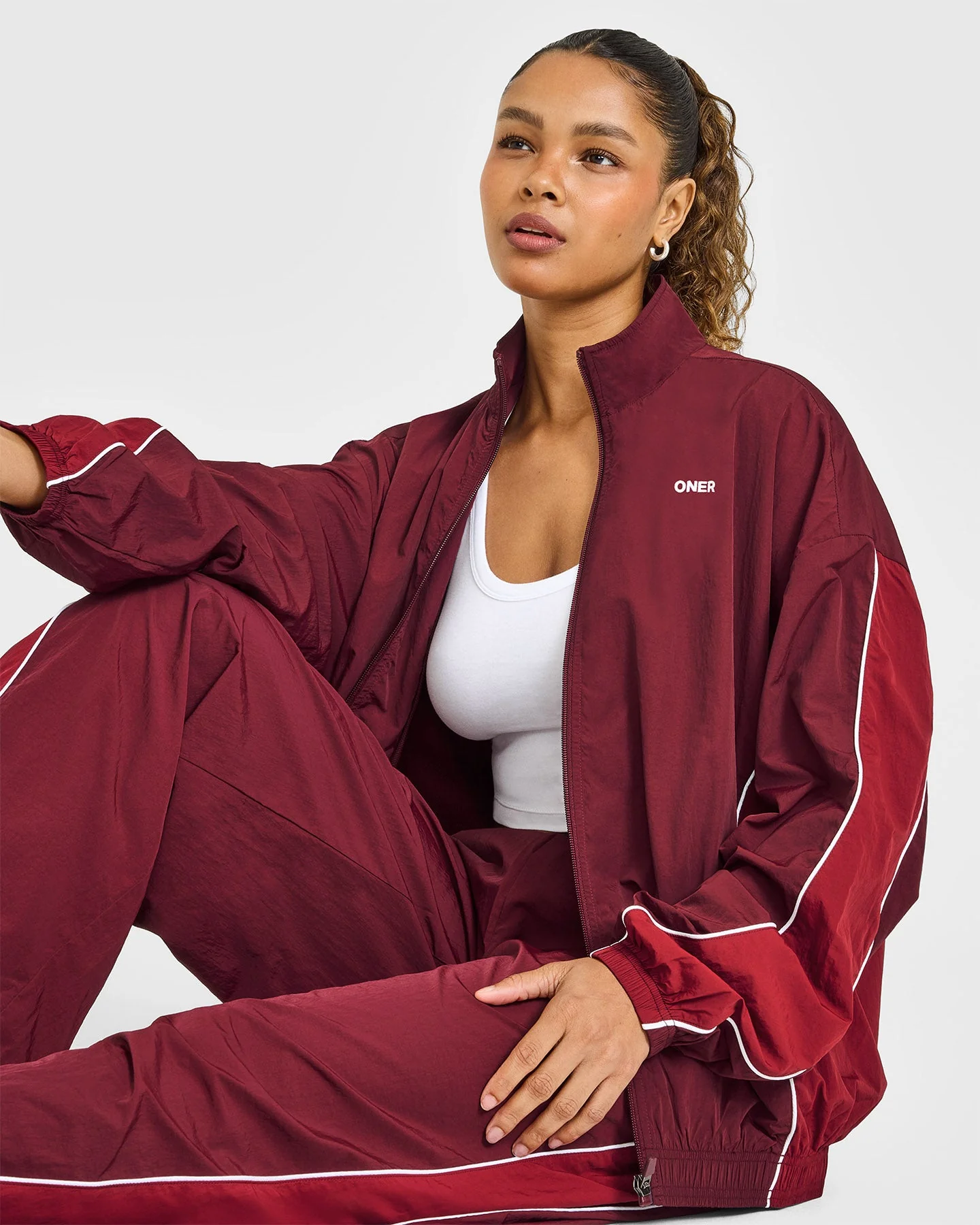 Oversized Piped Woven Track Jacket | Rosewood - Image 3