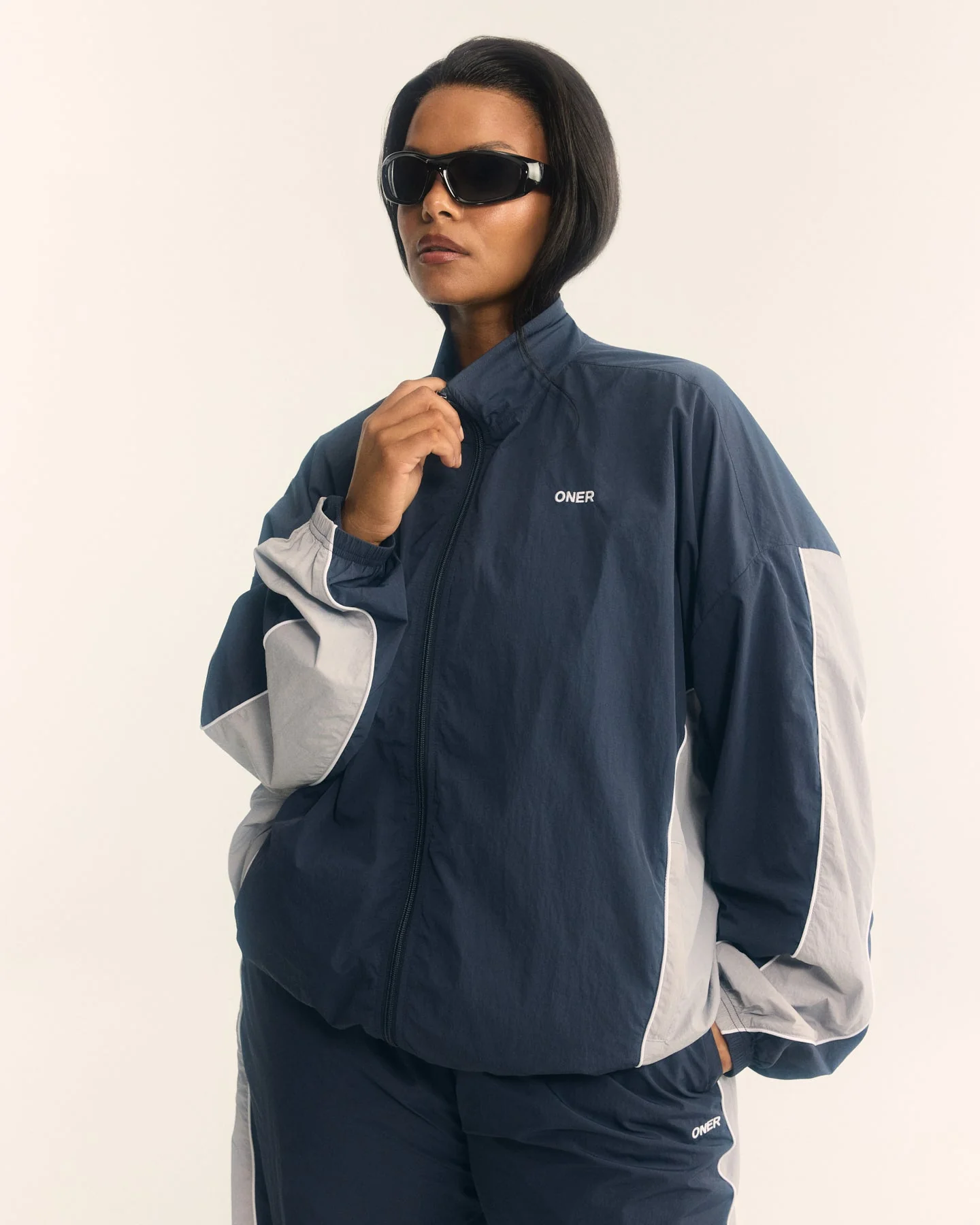 Oversized Piped Woven Track Jacket | True Blue - Image 2