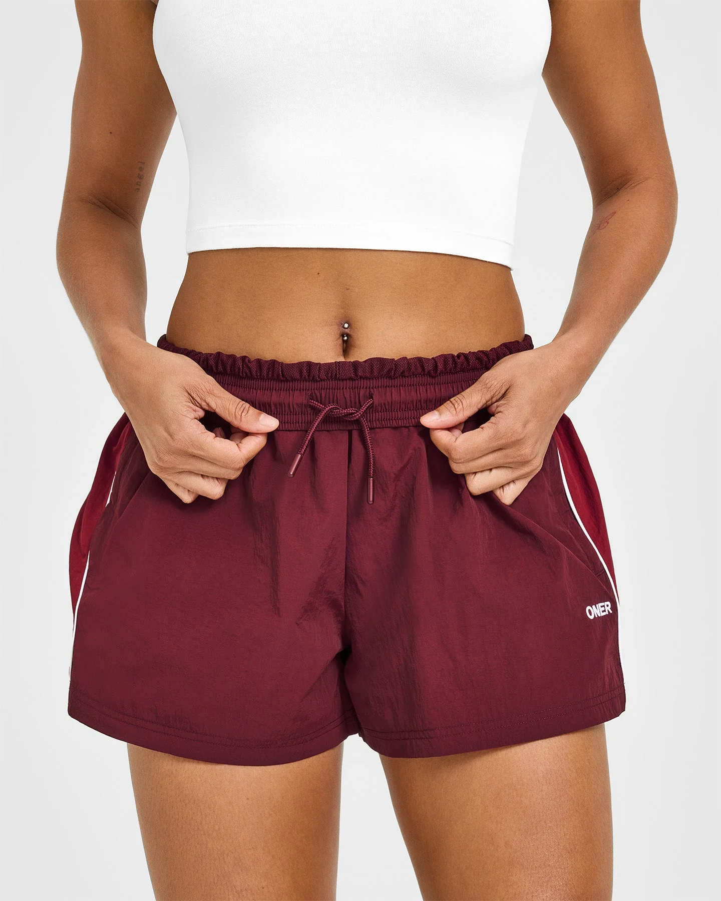 Oversized Piped Woven Track Shorts | Rosewood - Image 6