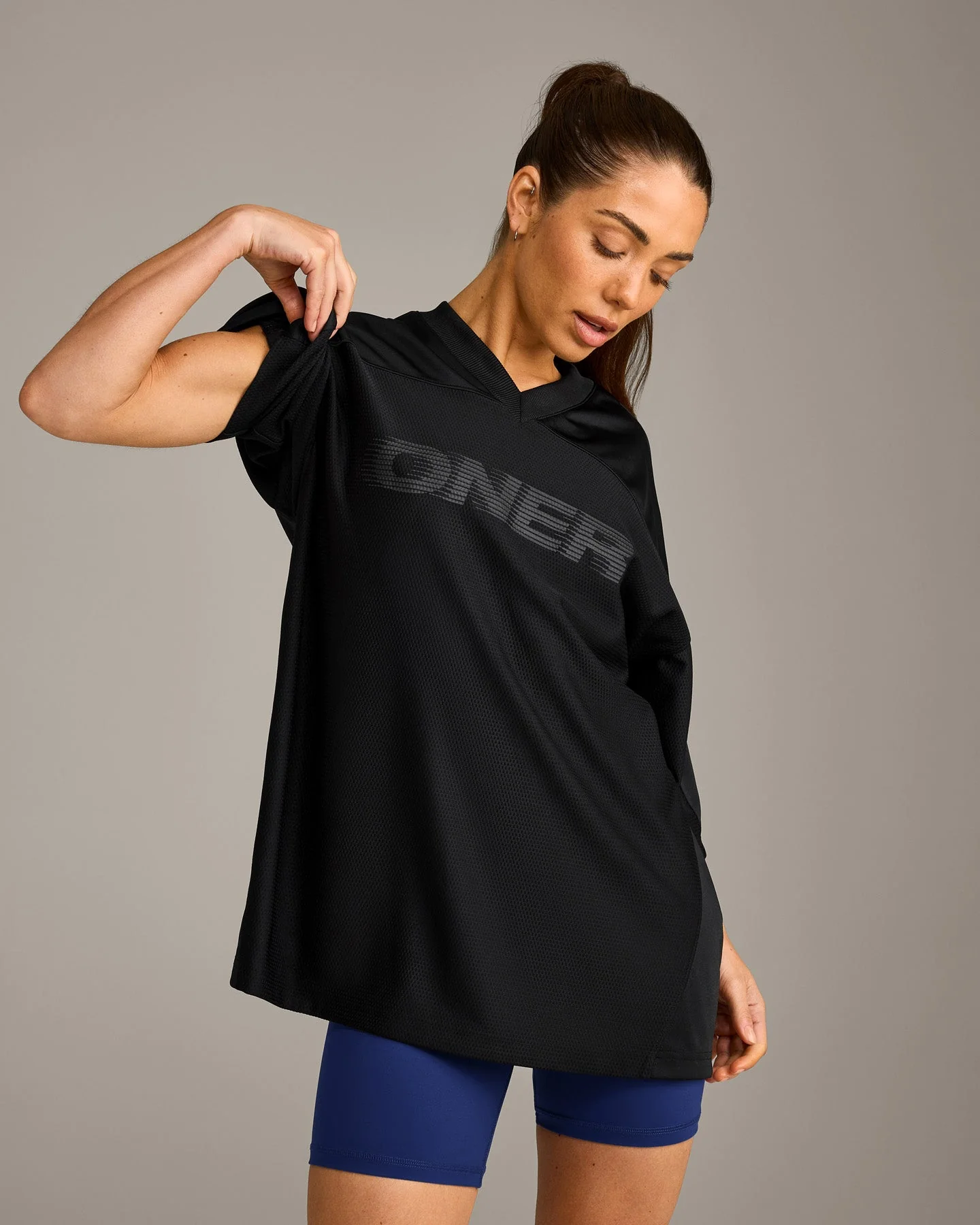 Oversized V Neck T-Shirt with Oner Graphic | Black